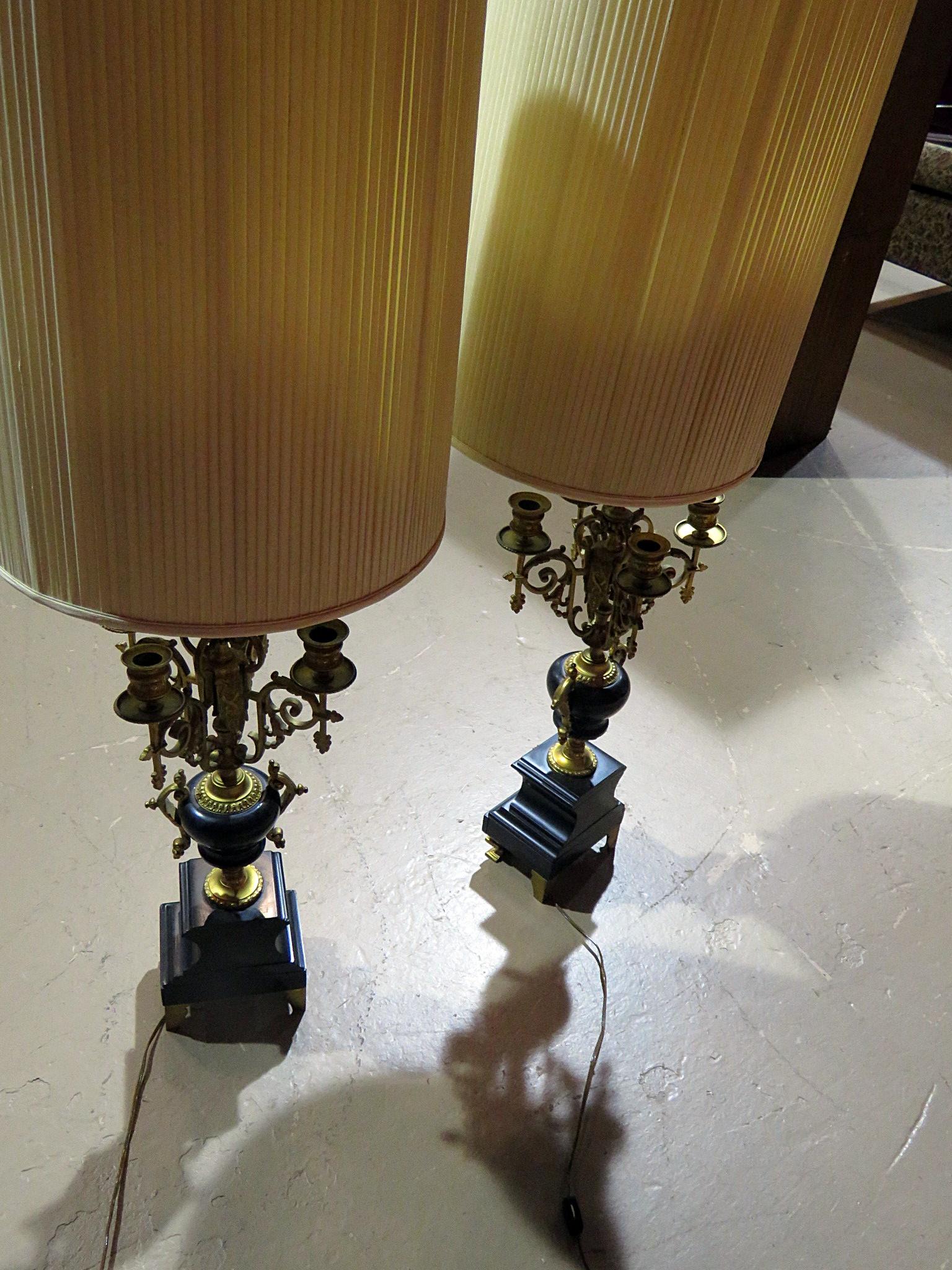 Pair of Bronze and Marble Neoclassical Style Candelabra Lamps 2