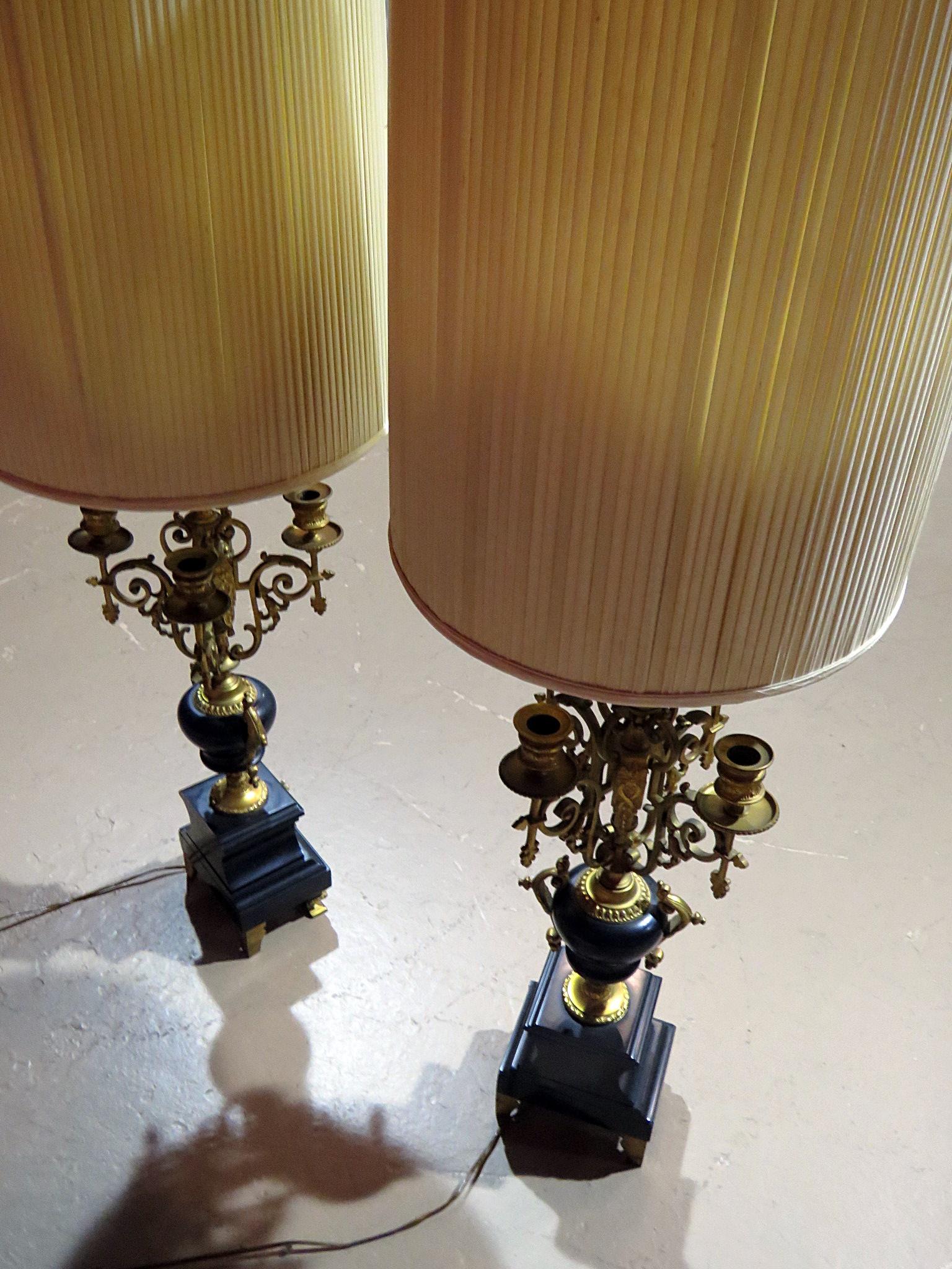 Pair of Bronze and Marble Neoclassical Style Candelabra Lamps 3