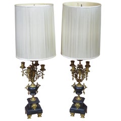 Pair of Bronze and Marble Neoclassical Style Candelabra Lamps