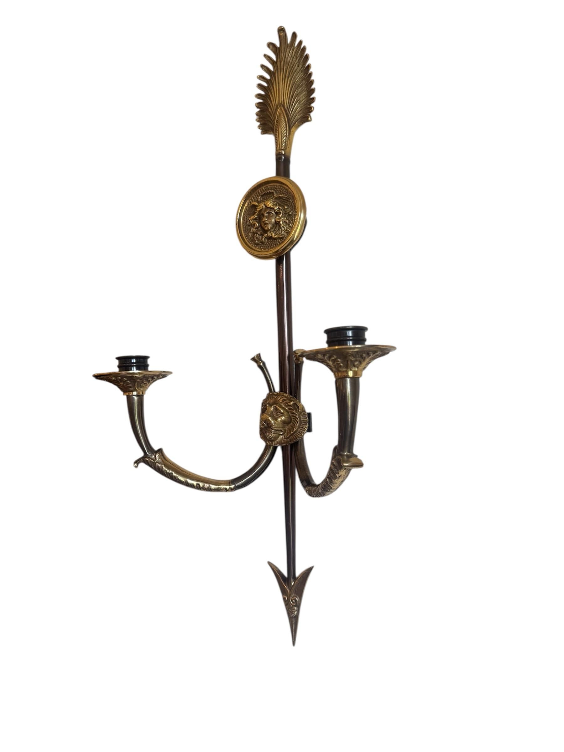 Brass Pair of Neoclassical Style Candle Sconces For Sale