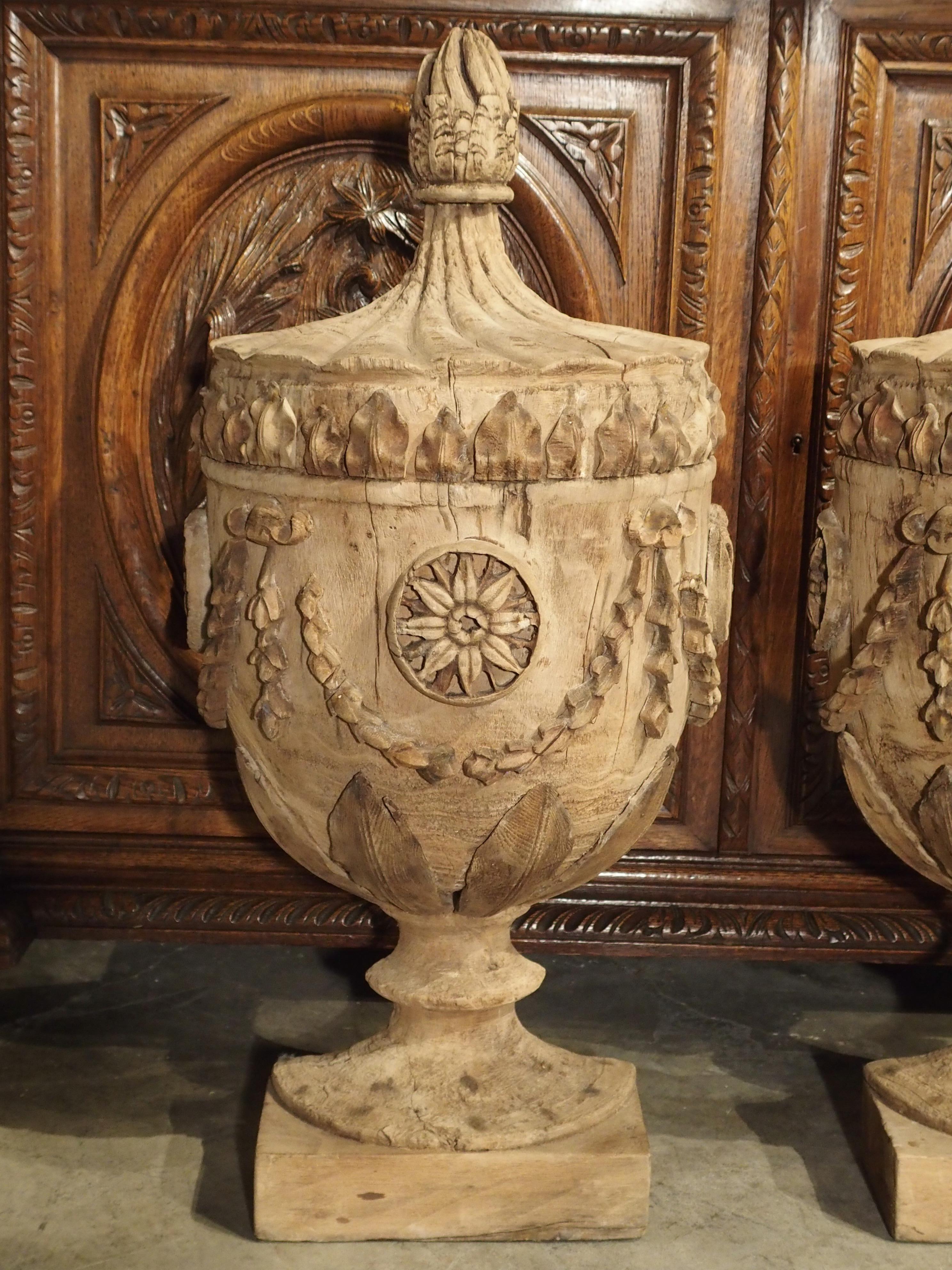 Pair of Neoclassical Style Carved Wooden Half Urns from England 7