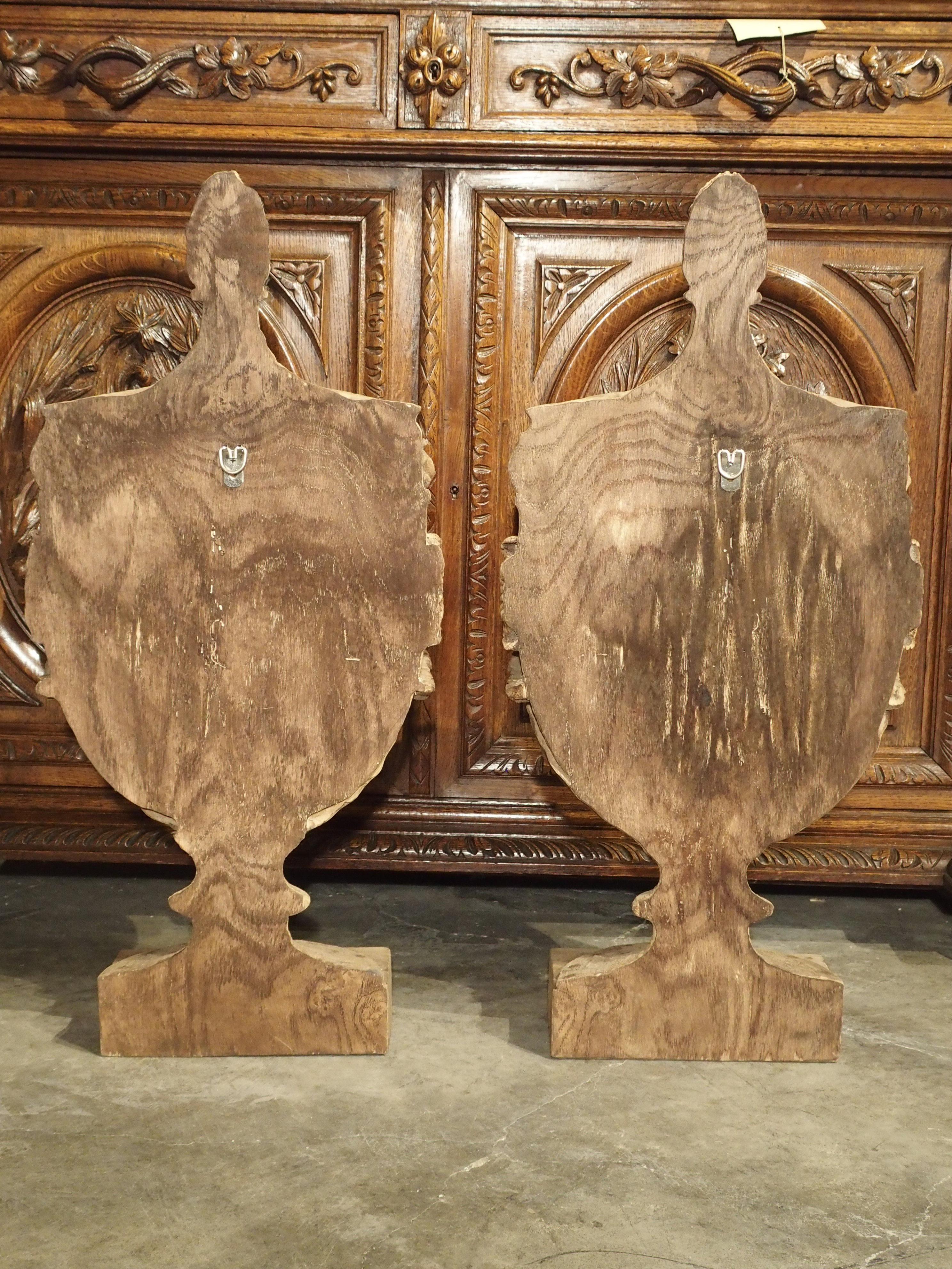 Pair of Neoclassical Style Carved Wooden Half Urns from England 1