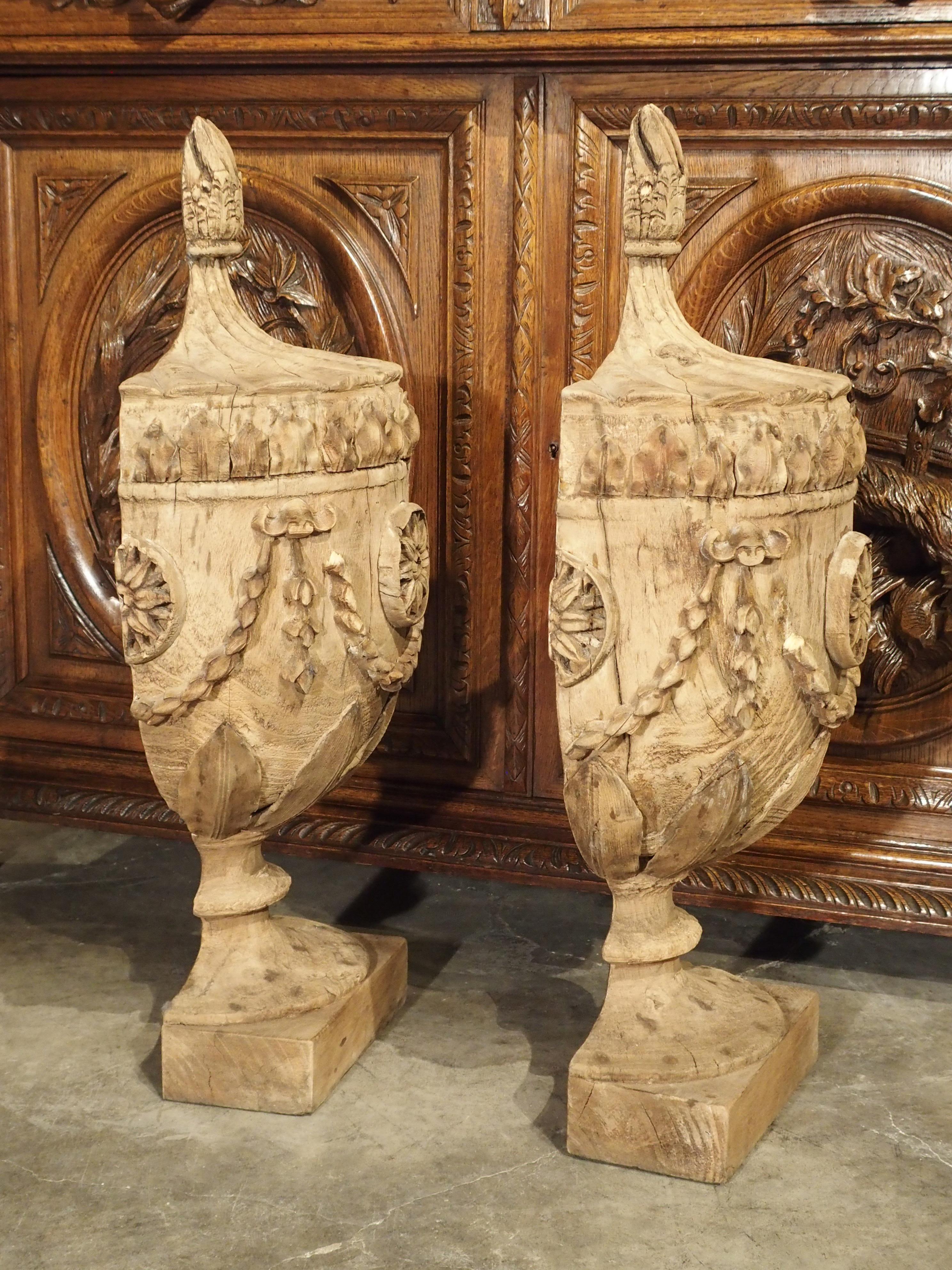 Pair of Neoclassical Style Carved Wooden Half Urns from England 2