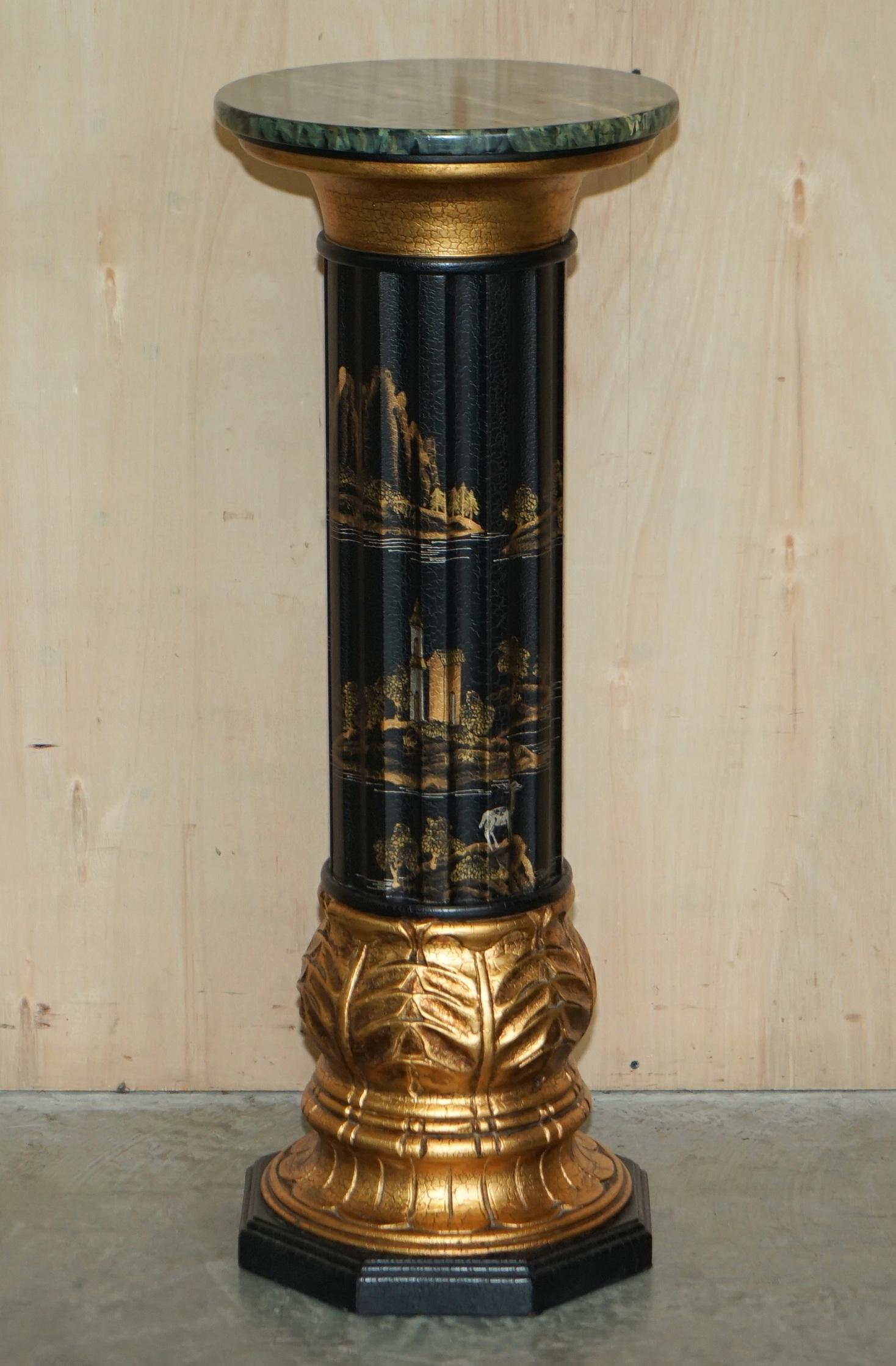 Pair of Neoclassical Style Chinese Chinoiserie Lacquered Torcheres Columns For Sale 4