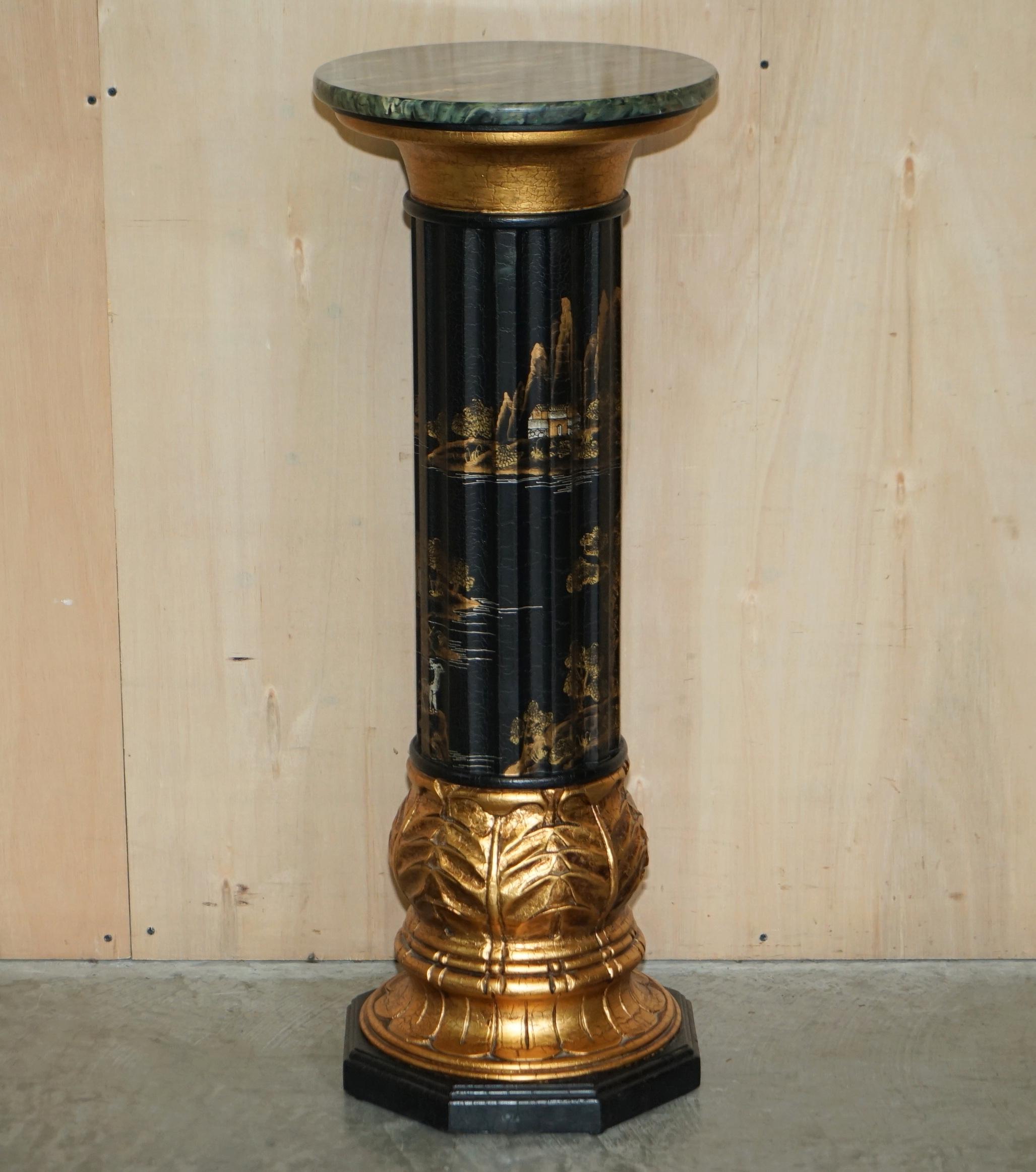 We are delighted to offer for sale this stunning pair of early 20th century circa 1920’s Neoclassical style Chinese Chinoiserie lacquered torchere columns.

These are quite simply the most decorative pillars I have ever seen. Usually these are