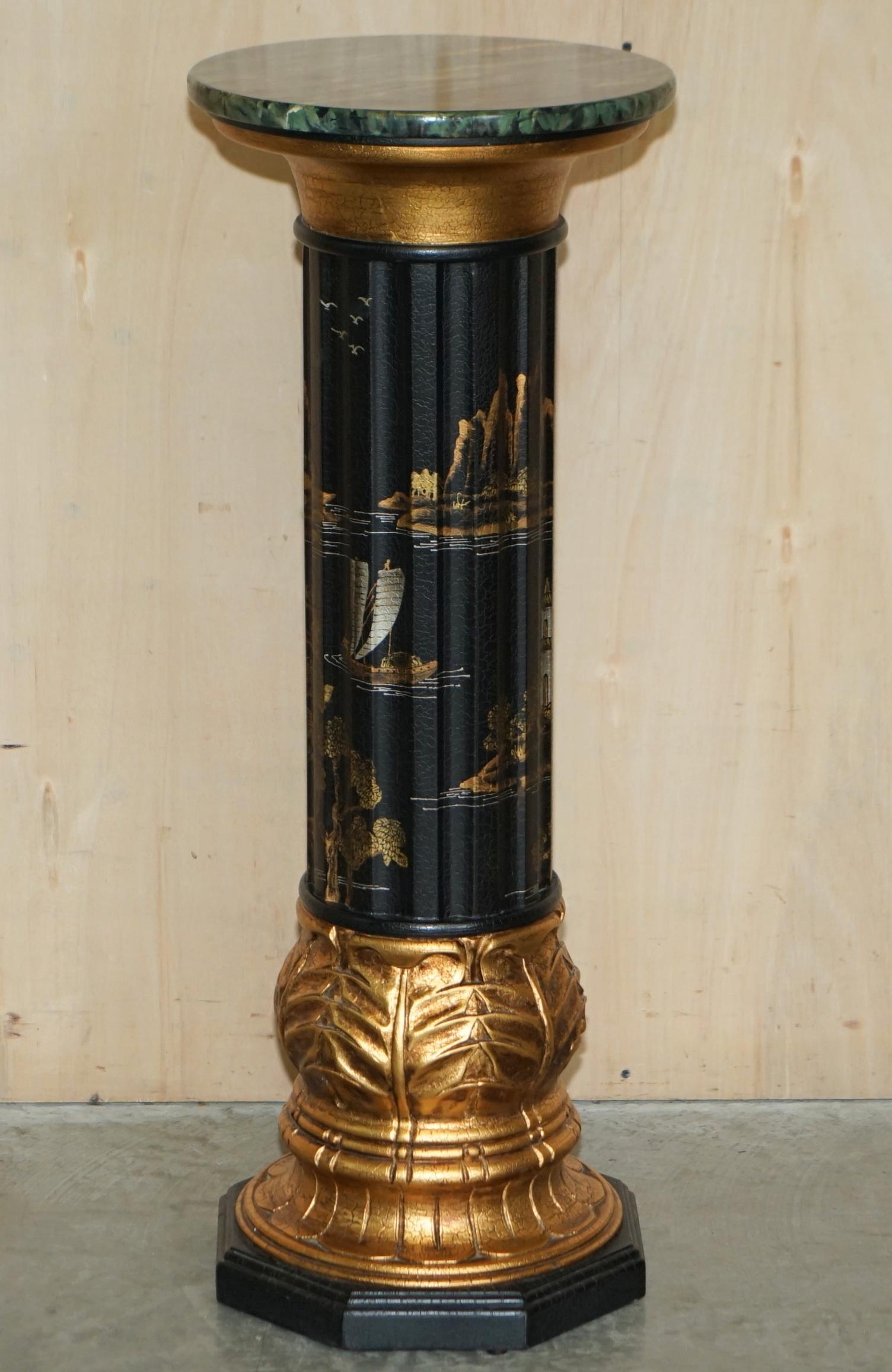 Pair of Neoclassical Style Chinese Chinoiserie Lacquered Torcheres Columns For Sale 3
