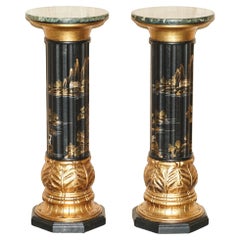 Pareja de columnas torcheres de estilo neoclásico chino chinoiserie lacado