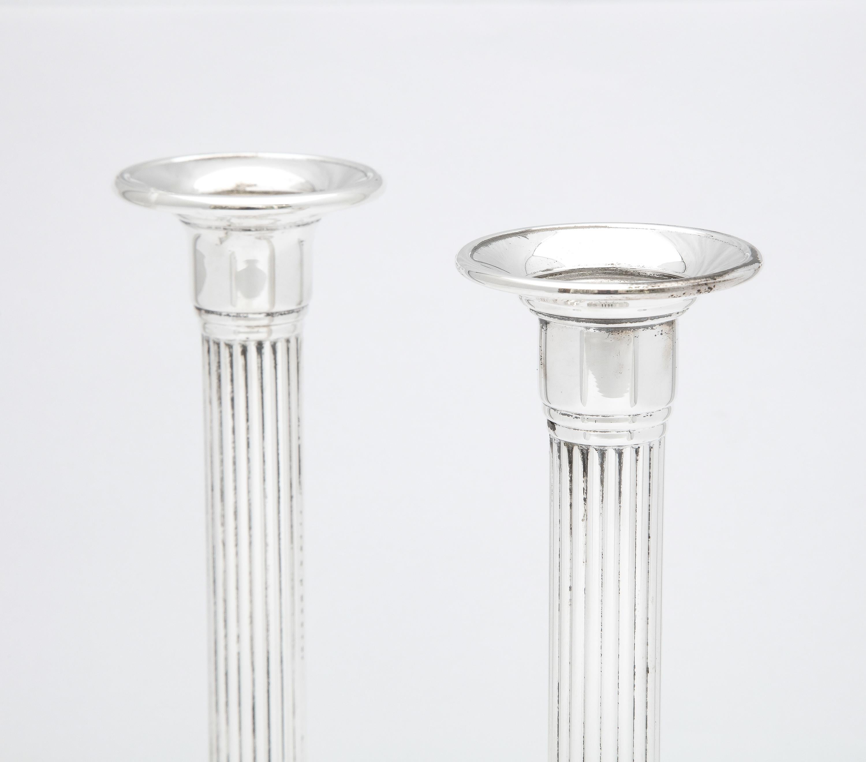 Sterling Silver Pair of Neoclassical-Style Column-Form Candlesticks