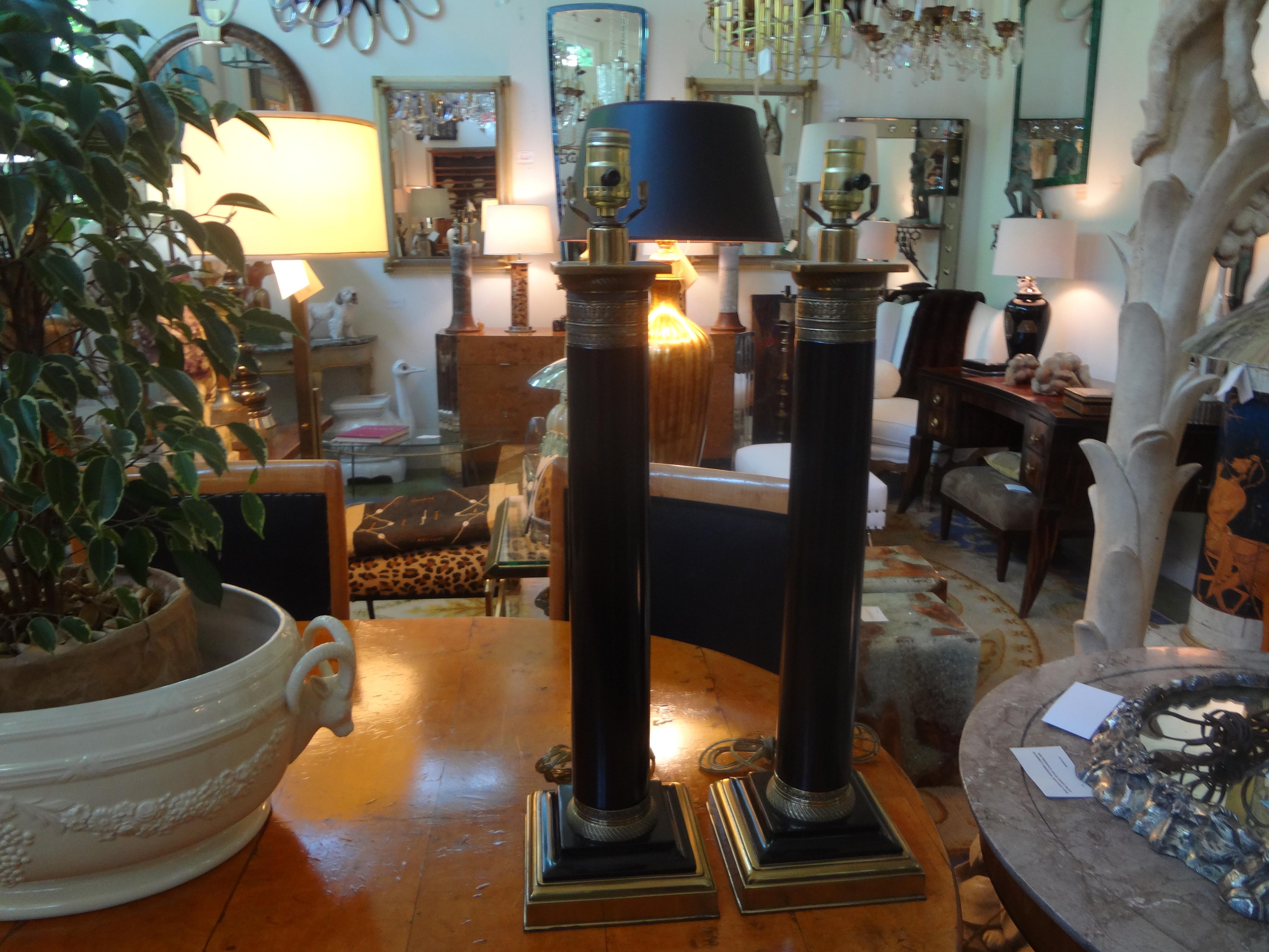 Pair of Neoclassical Style Tole Column Lamps 1