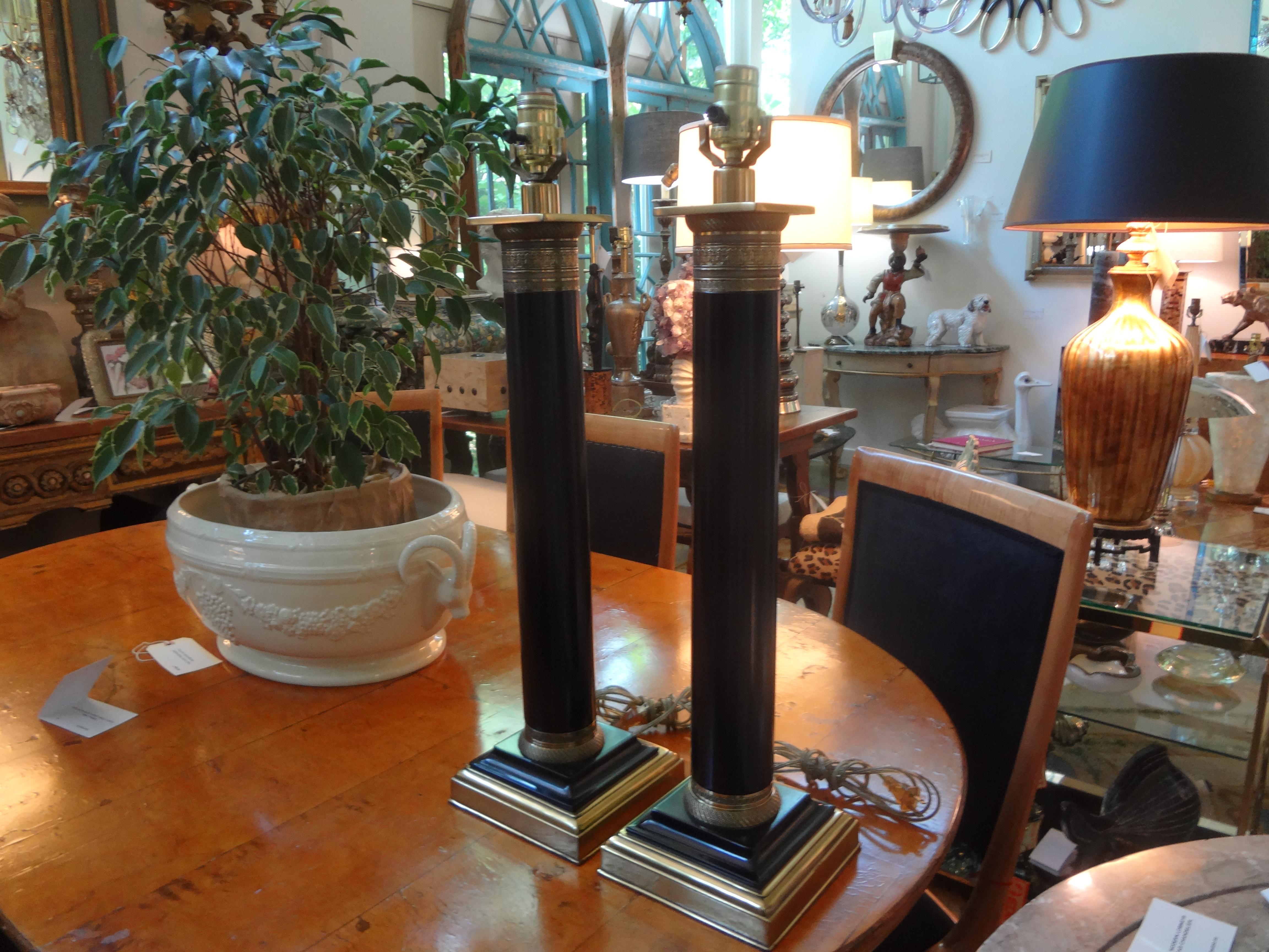 Pair of Neoclassical Style Tole Column Lamps 2
