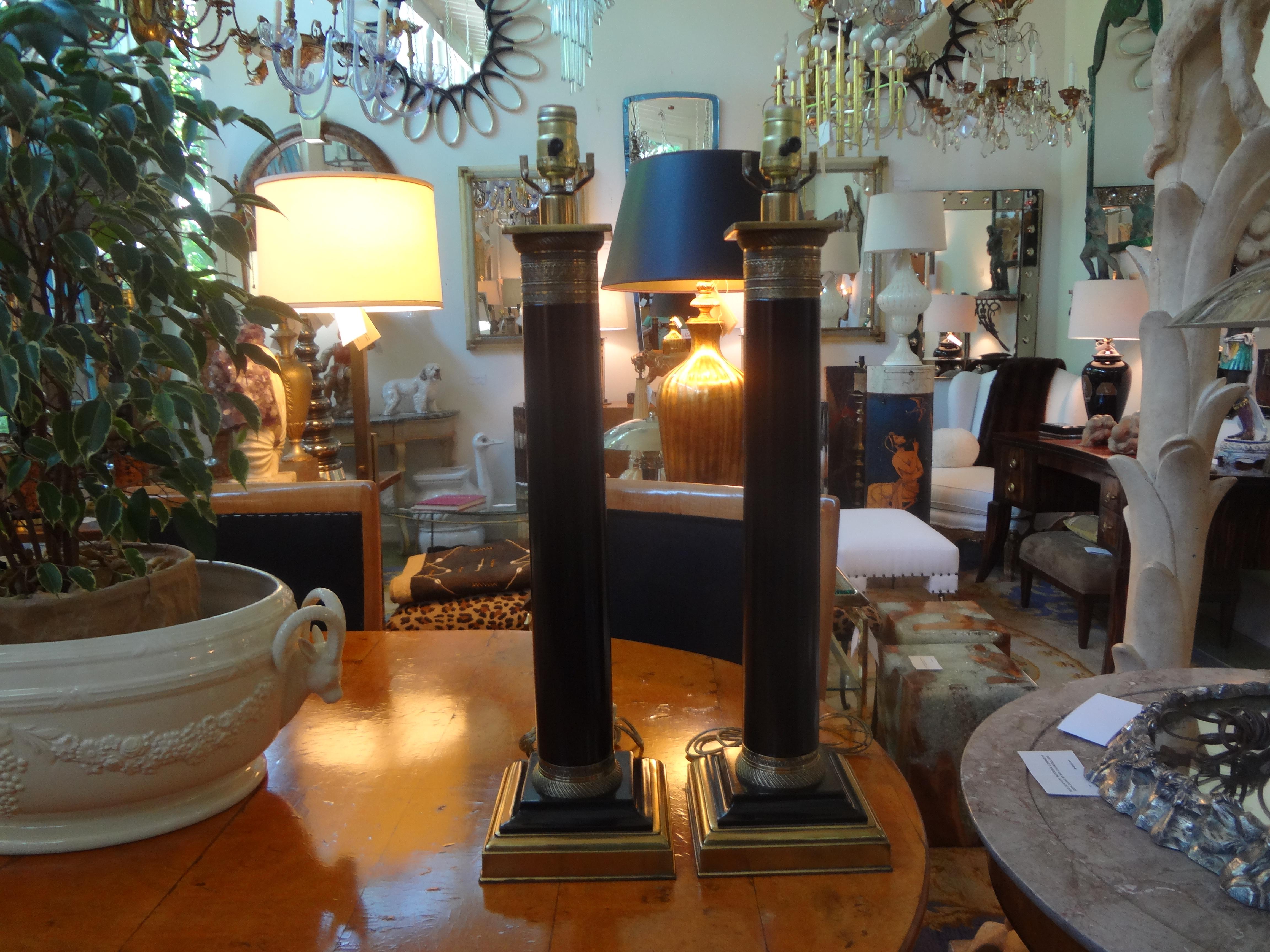 Pair of Neoclassical Style Tole Column Lamps 4