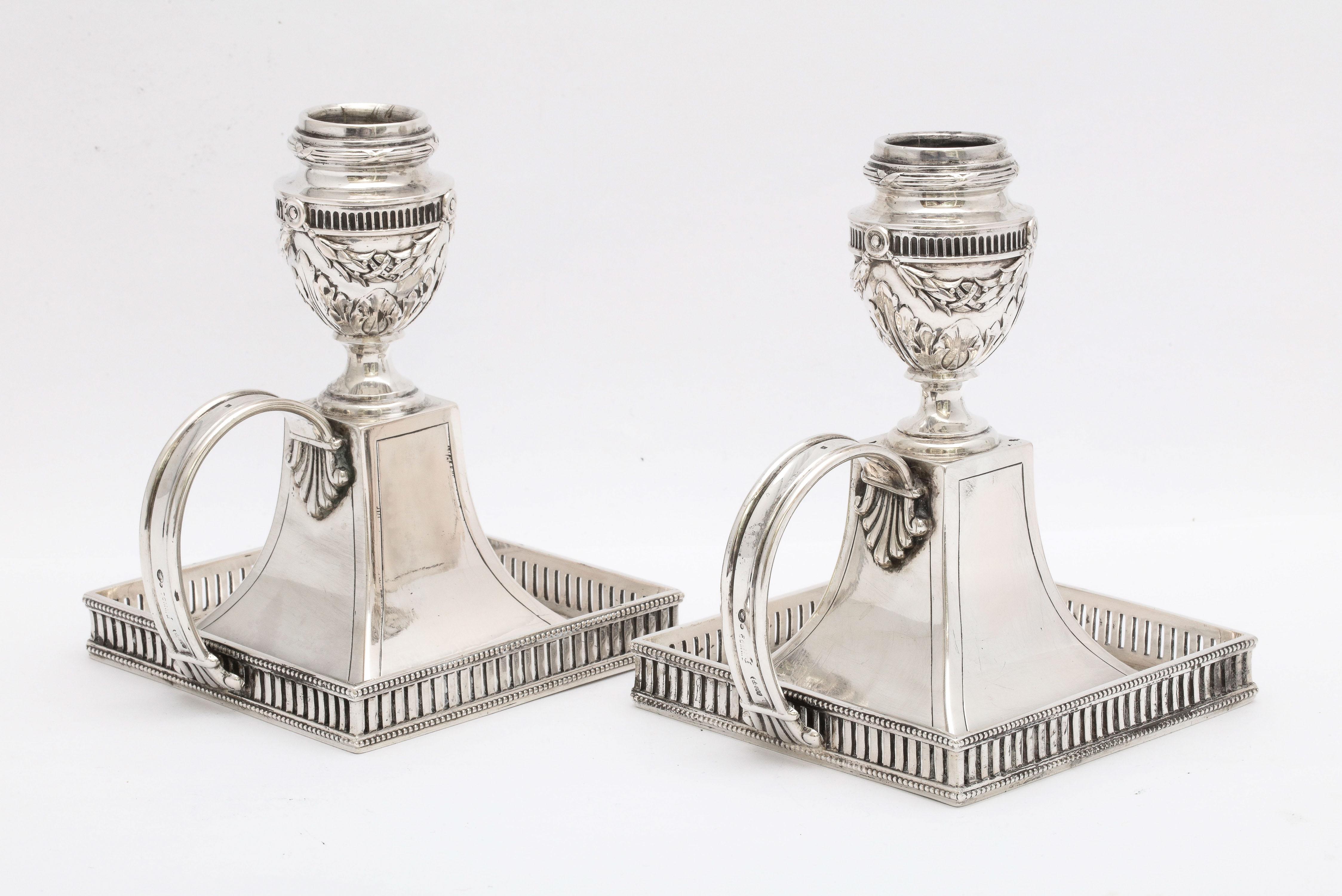 Pair of Neoclassical-Style Continental Silver '.800' Chambersticks 6