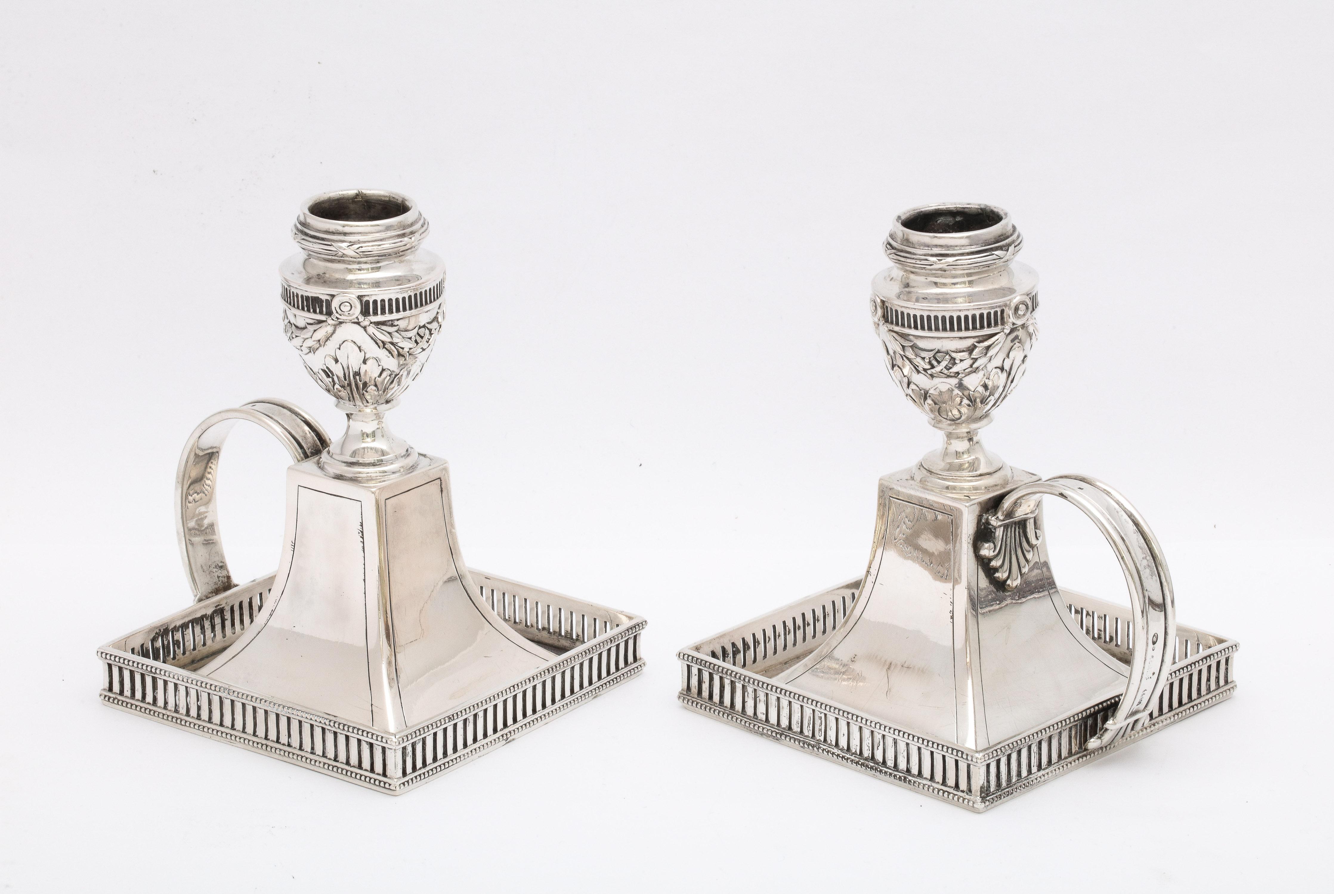 German Pair of Neoclassical-Style Continental Silver '.800' Chambersticks