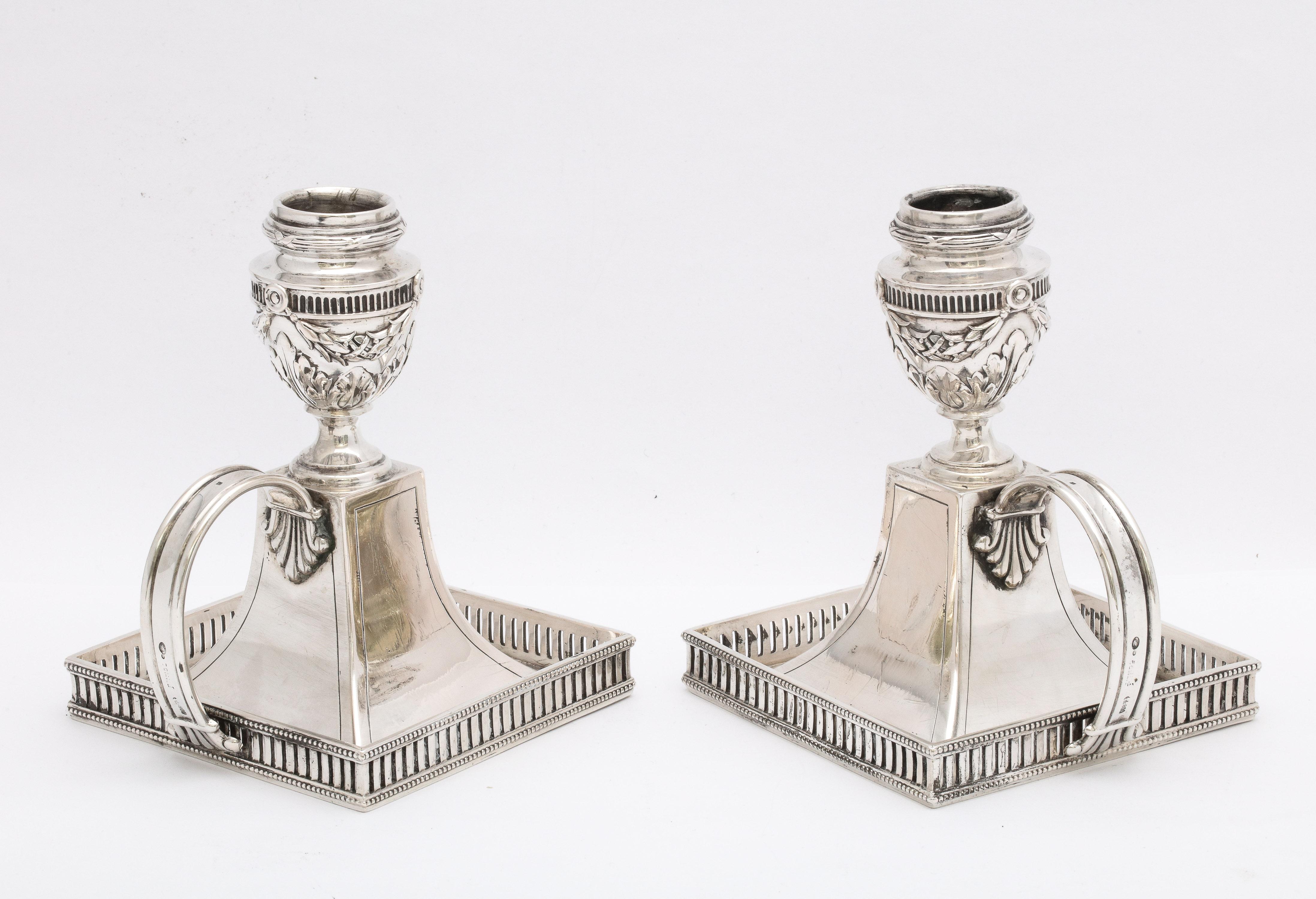 Early 20th Century Pair of Neoclassical-Style Continental Silver '.800' Chambersticks
