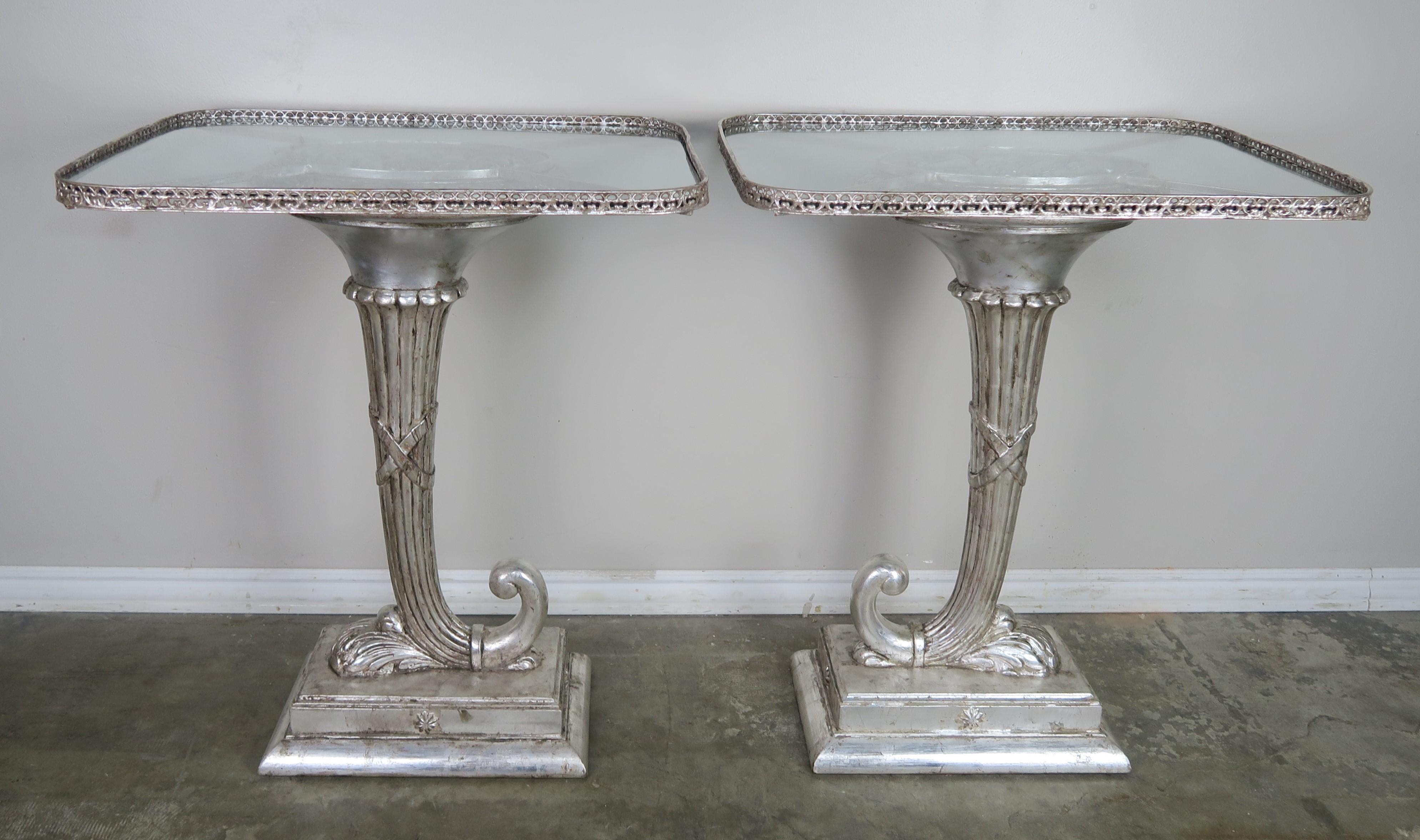 Pair of Neoclassical Style Cornucopia Silver Gilt Side Tables 5