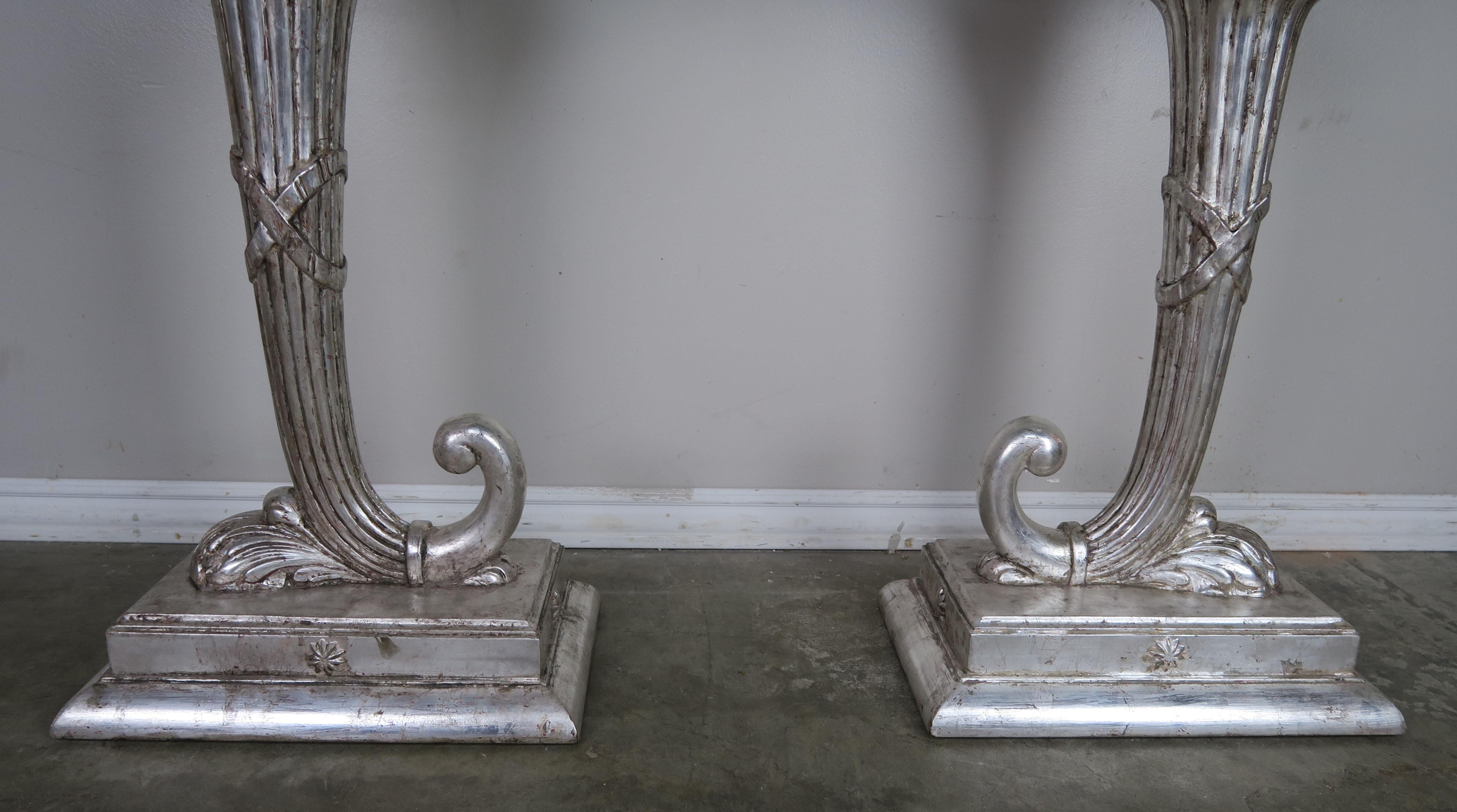 Pair of Neoclassical Style Cornucopia Silver Gilt Side Tables 1