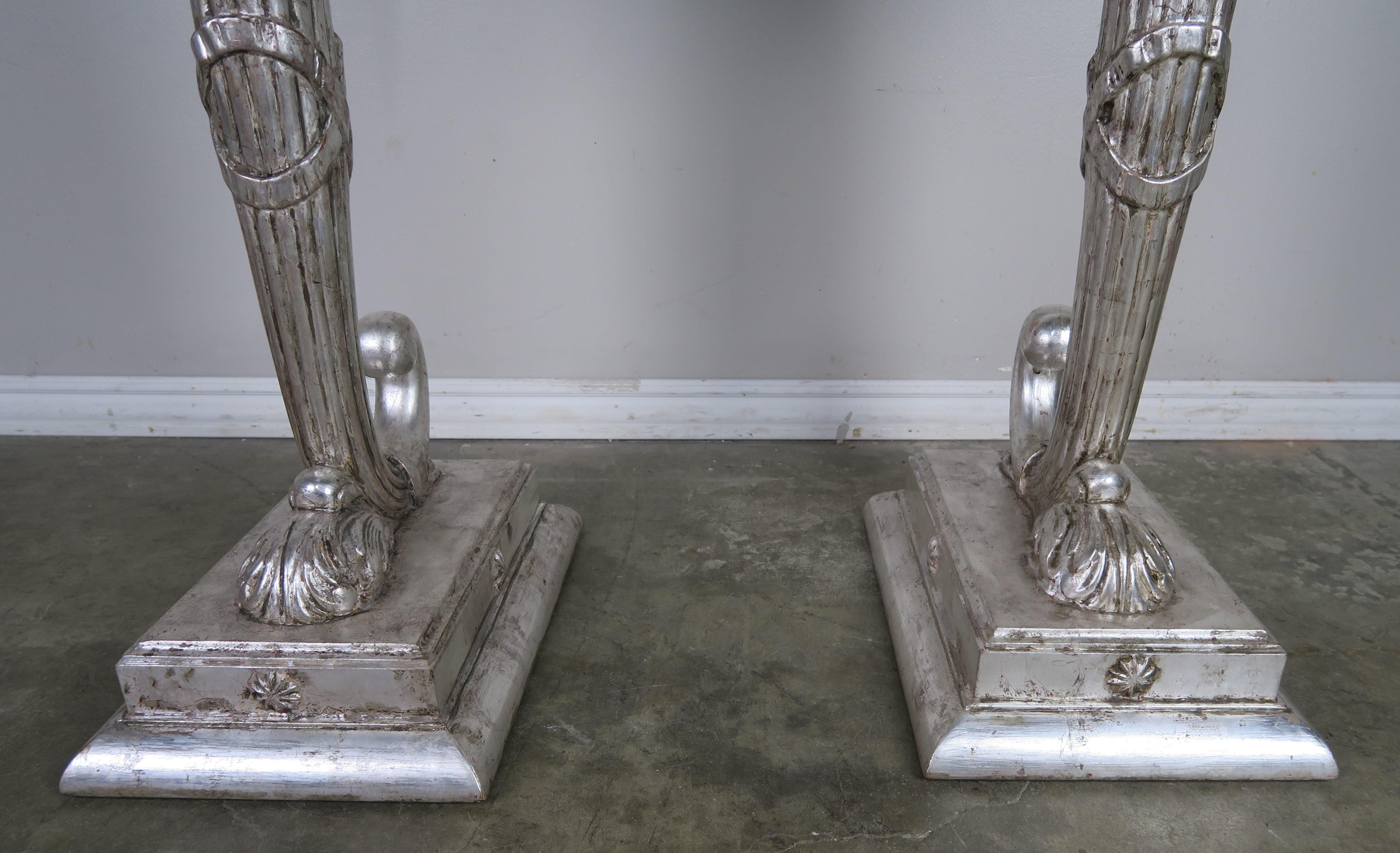 Pair of Neoclassical Style Cornucopia Silver Gilt Side Tables 2