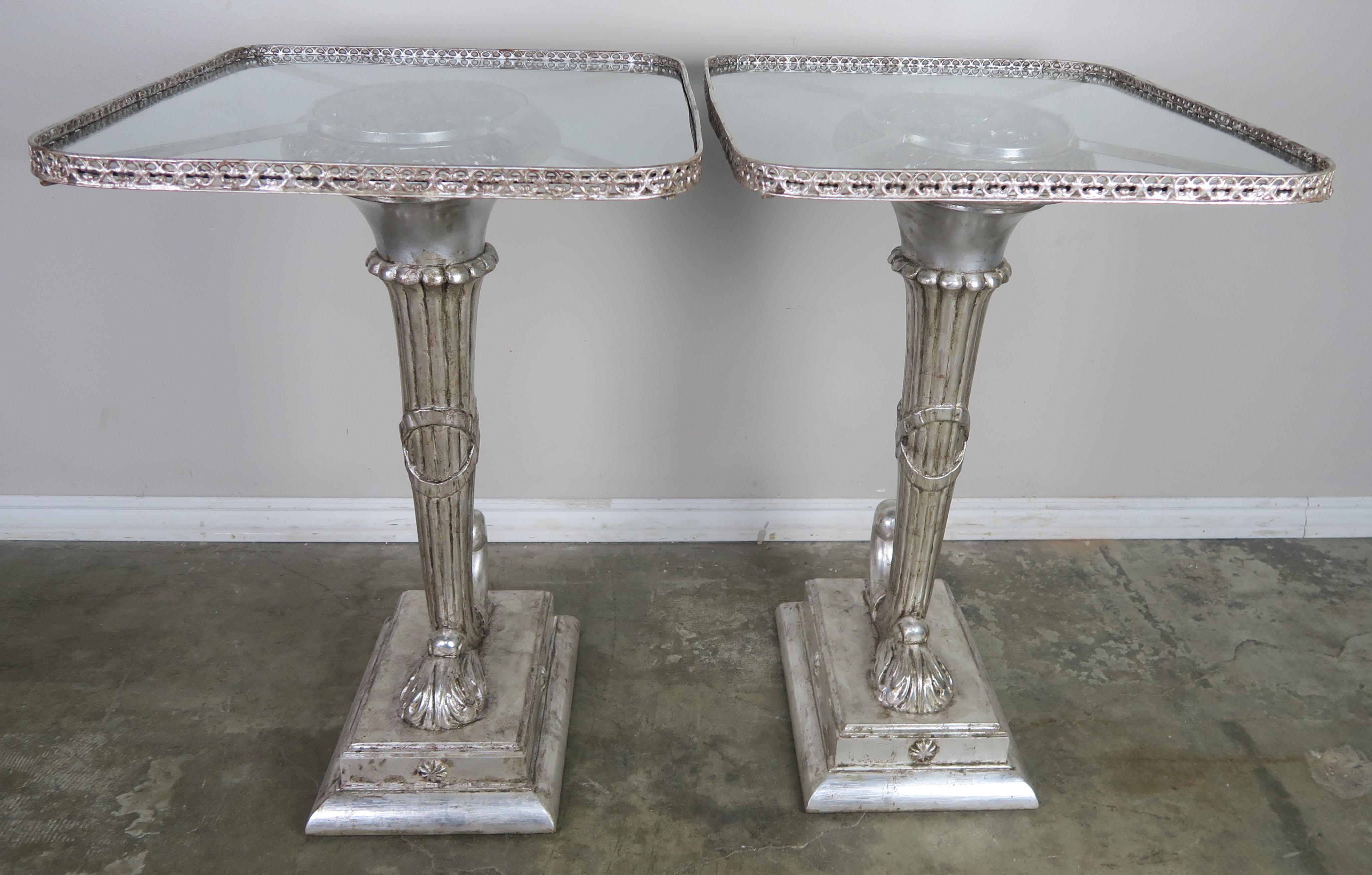 Pair of Neoclassical Style Cornucopia Silver Gilt Side Tables 3