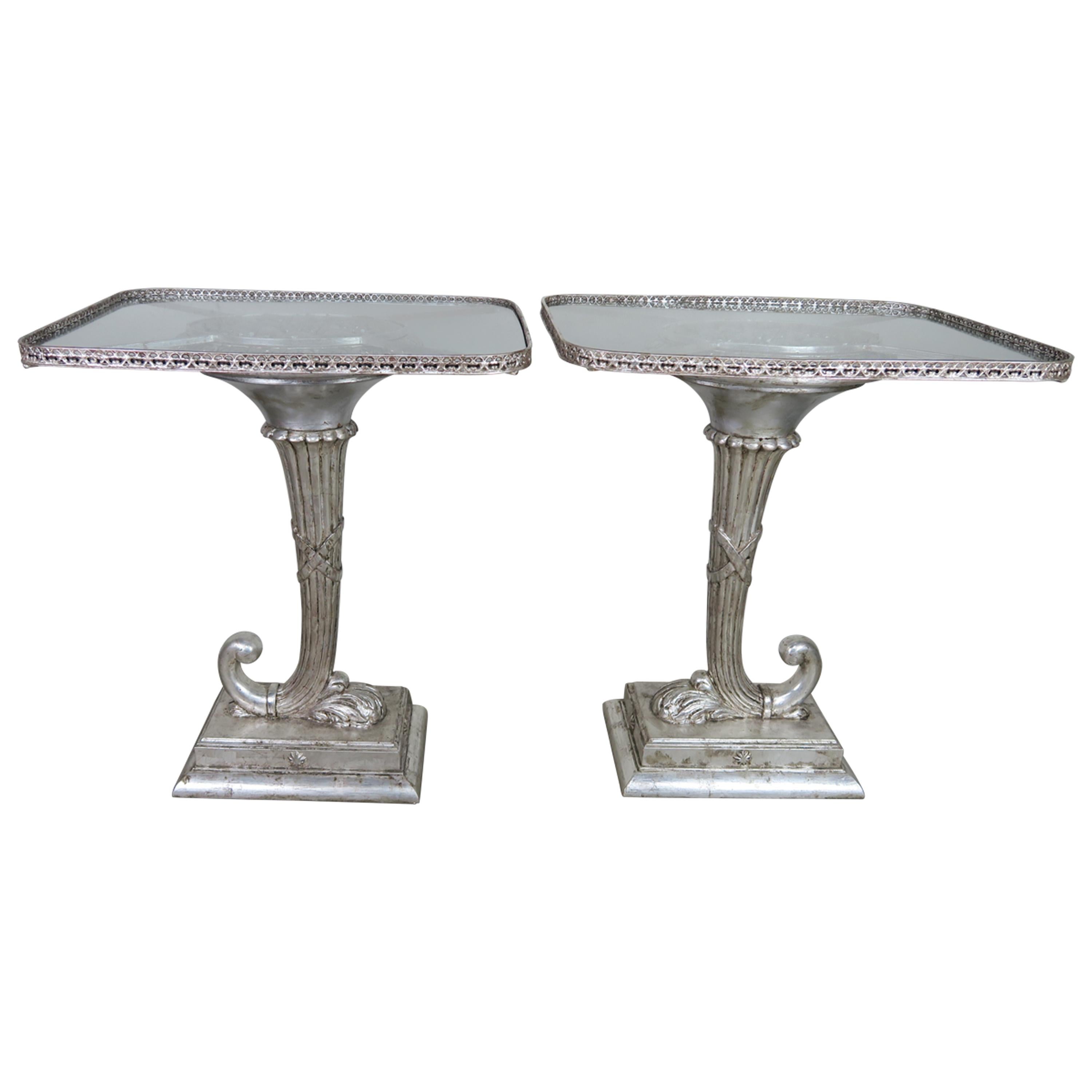 Pair of Neoclassical Style Cornucopia Silver Gilt Side Tables