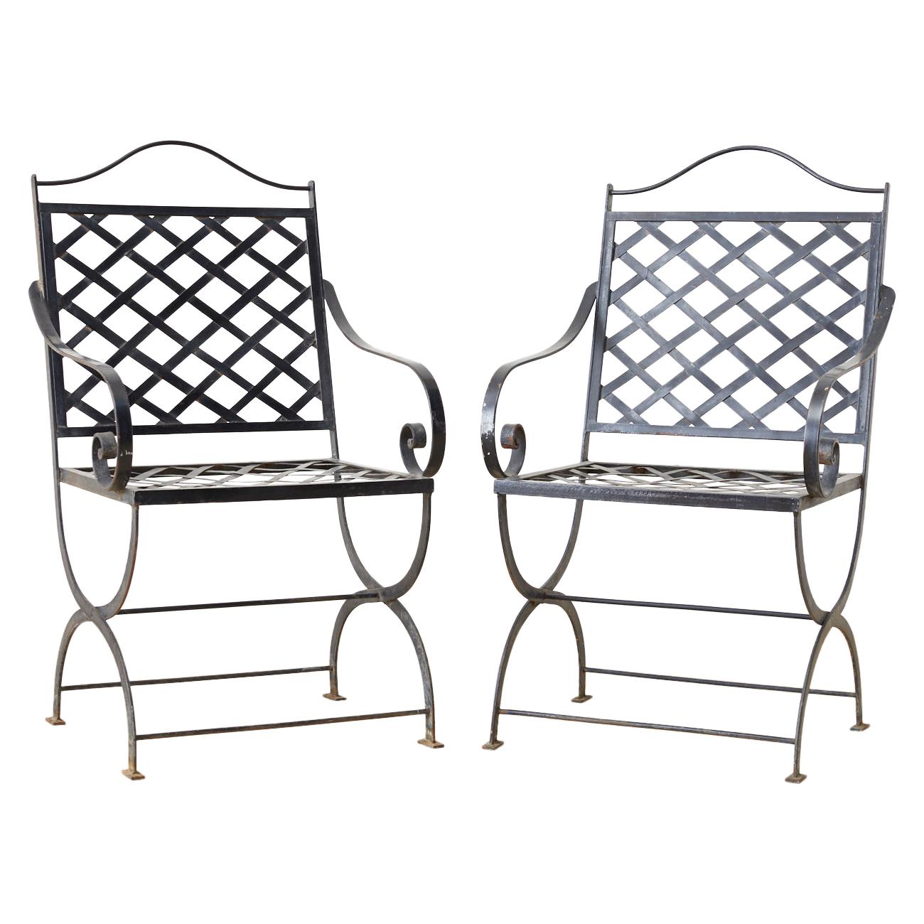 Pair of Neoclassical Style Curule Leg Iron Garden Chairs