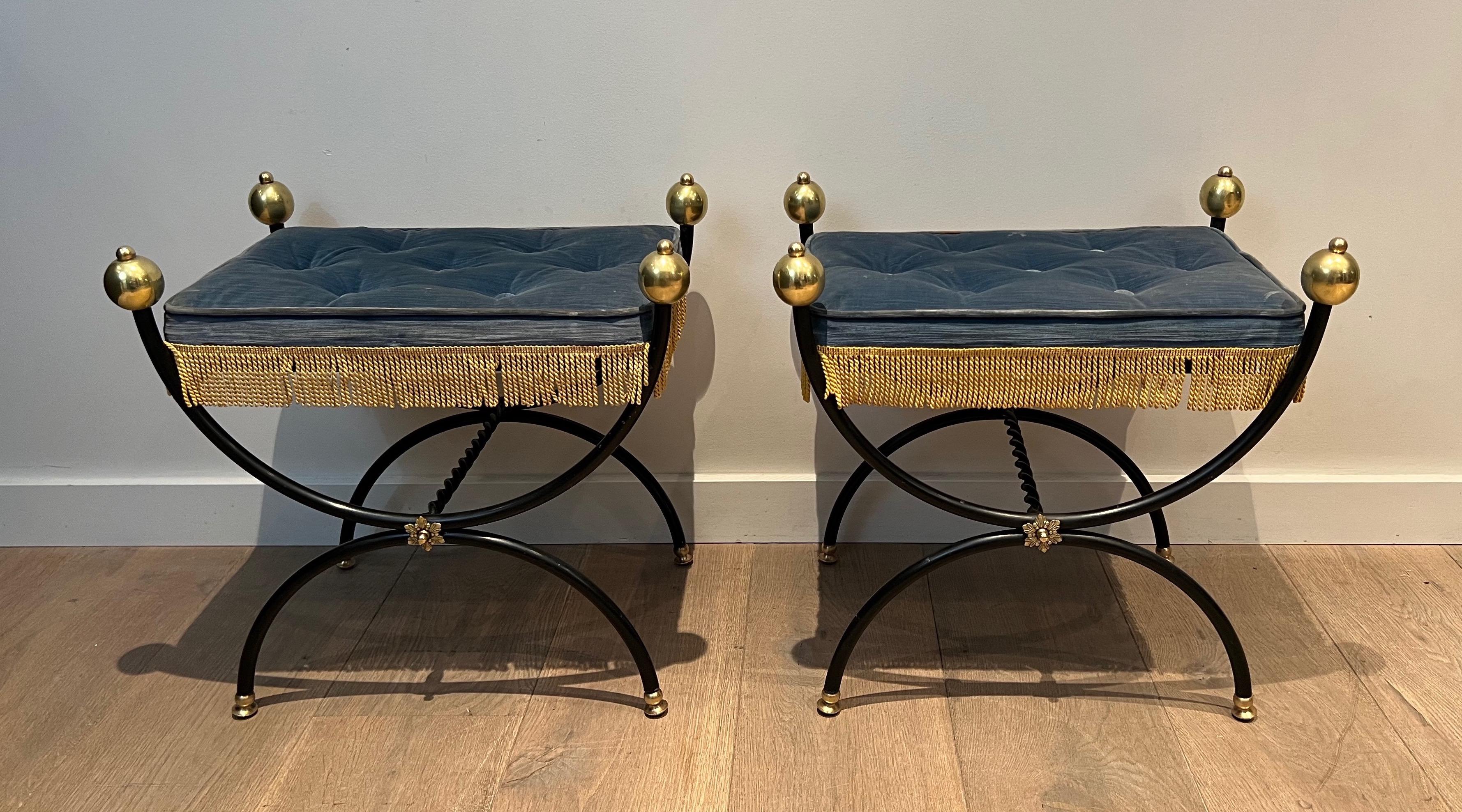 French Pair of Neoclassical Style Curule Stools