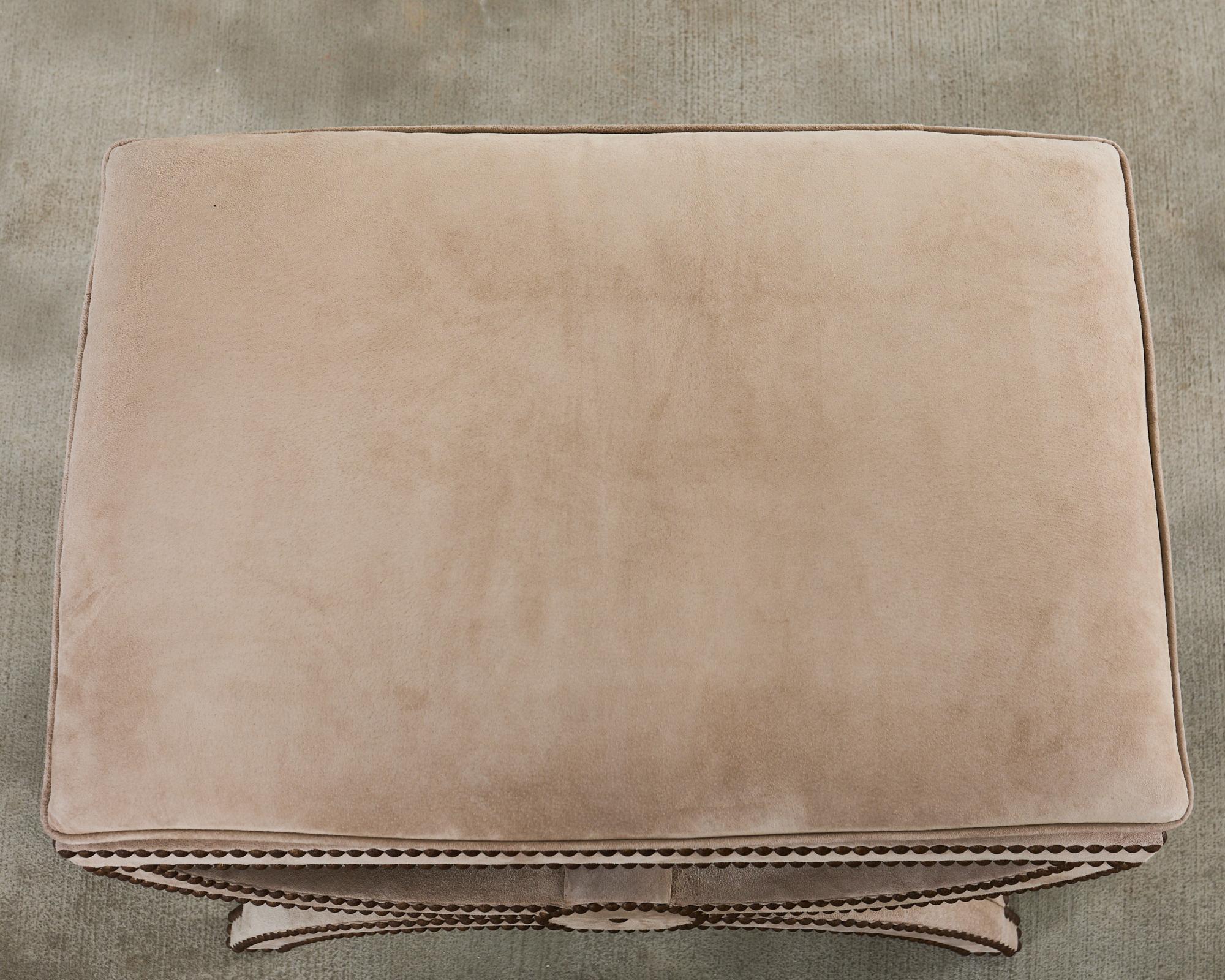 Pair of Neoclassical Style Curule Suede Stool Benches 4