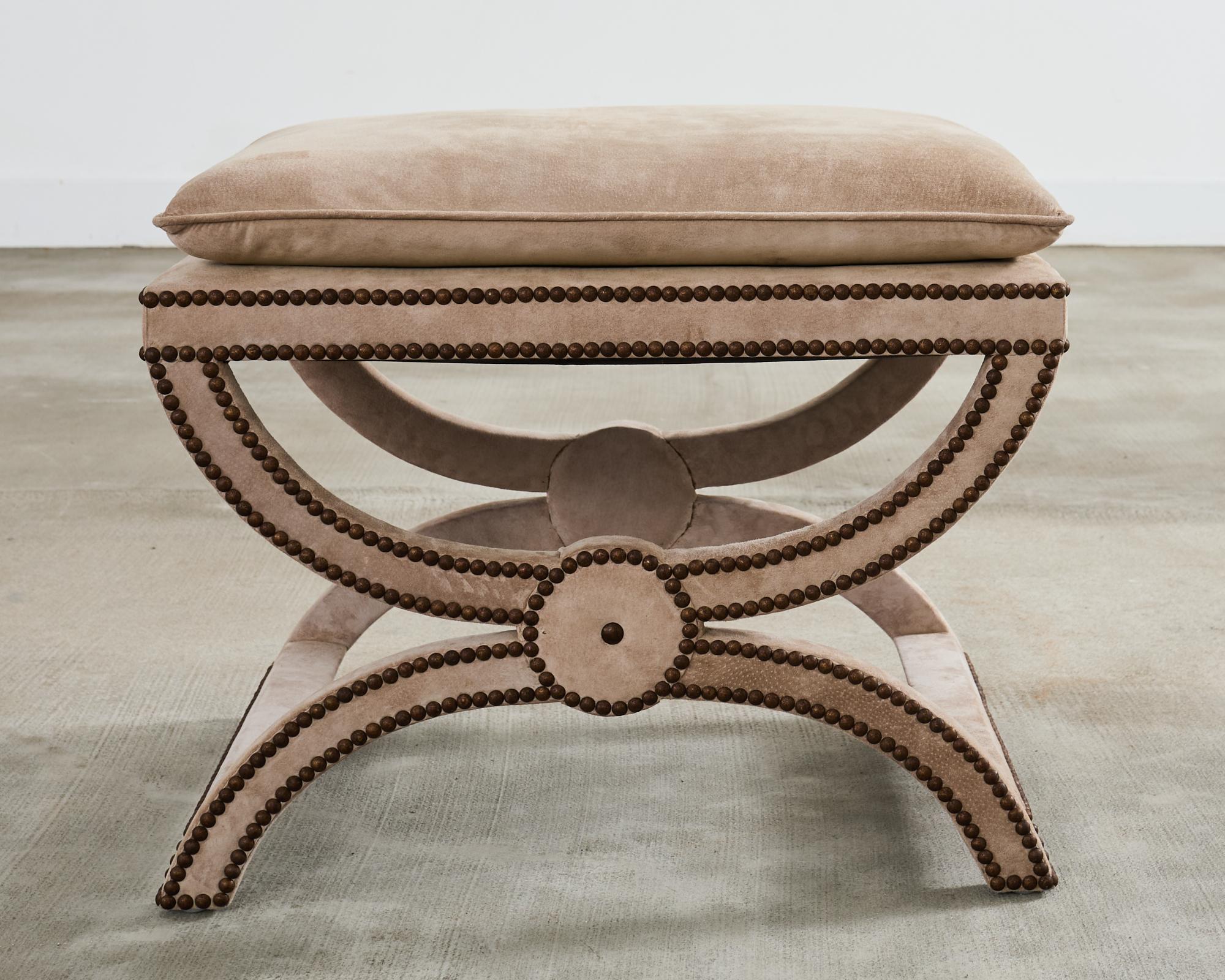 Pair of Neoclassical Style Curule Suede Stool Benches 5