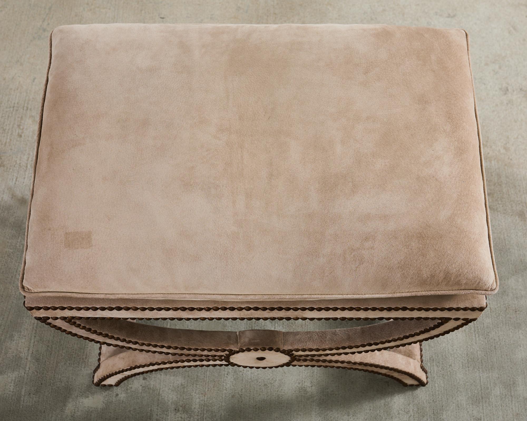 Pair of Neoclassical Style Curule Suede Stool Benches 7