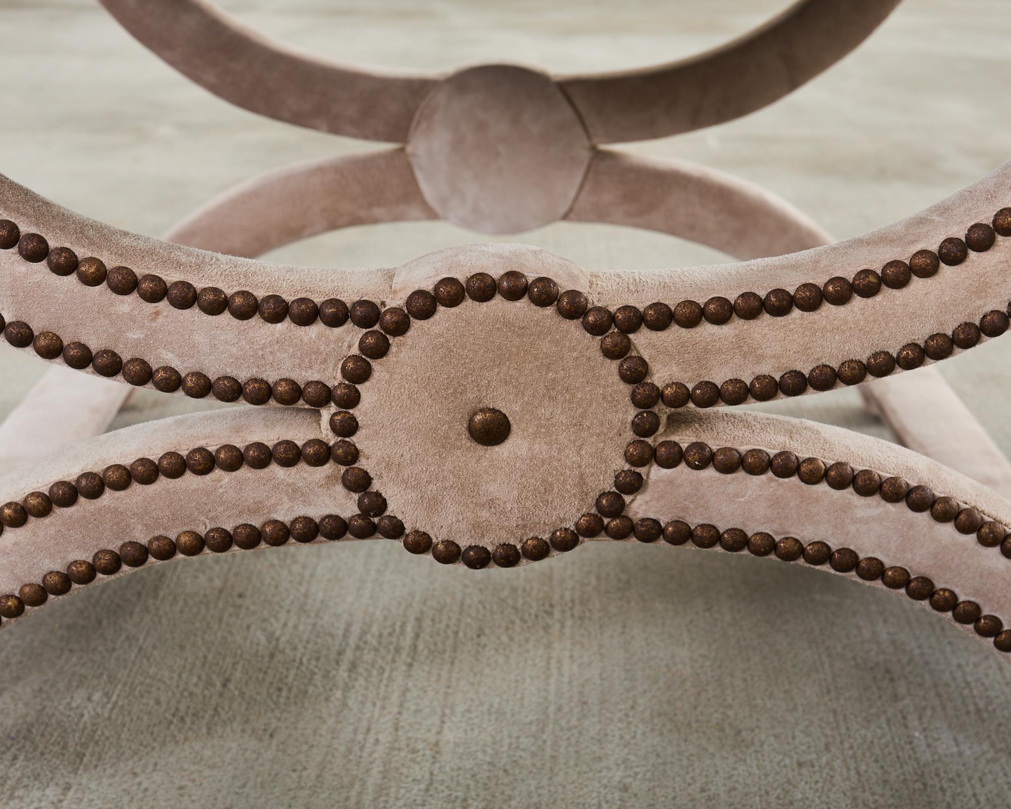 Pair of Neoclassical Style Curule Suede Stool Benches 8