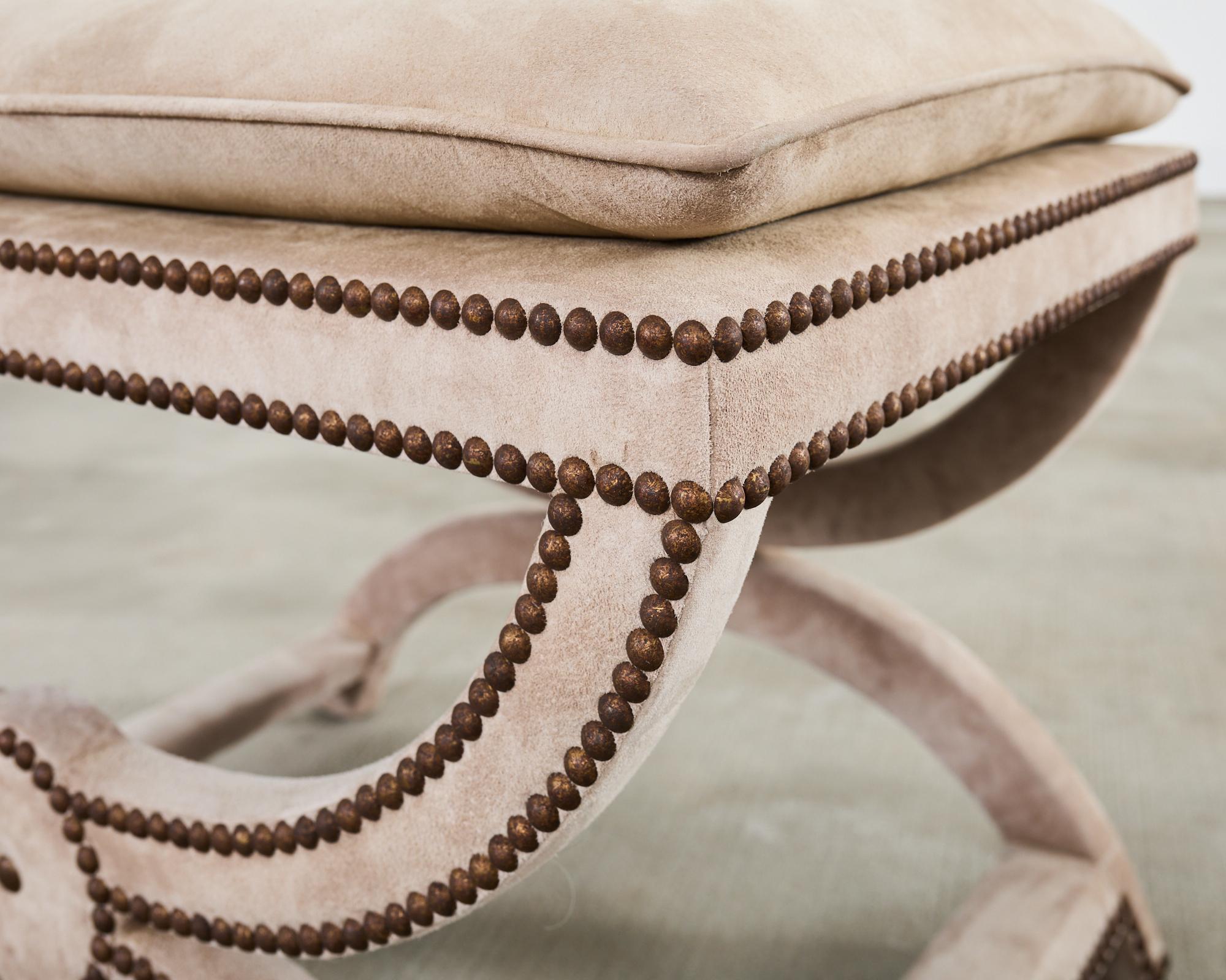 Pair of Neoclassical Style Curule Suede Stool Benches 10