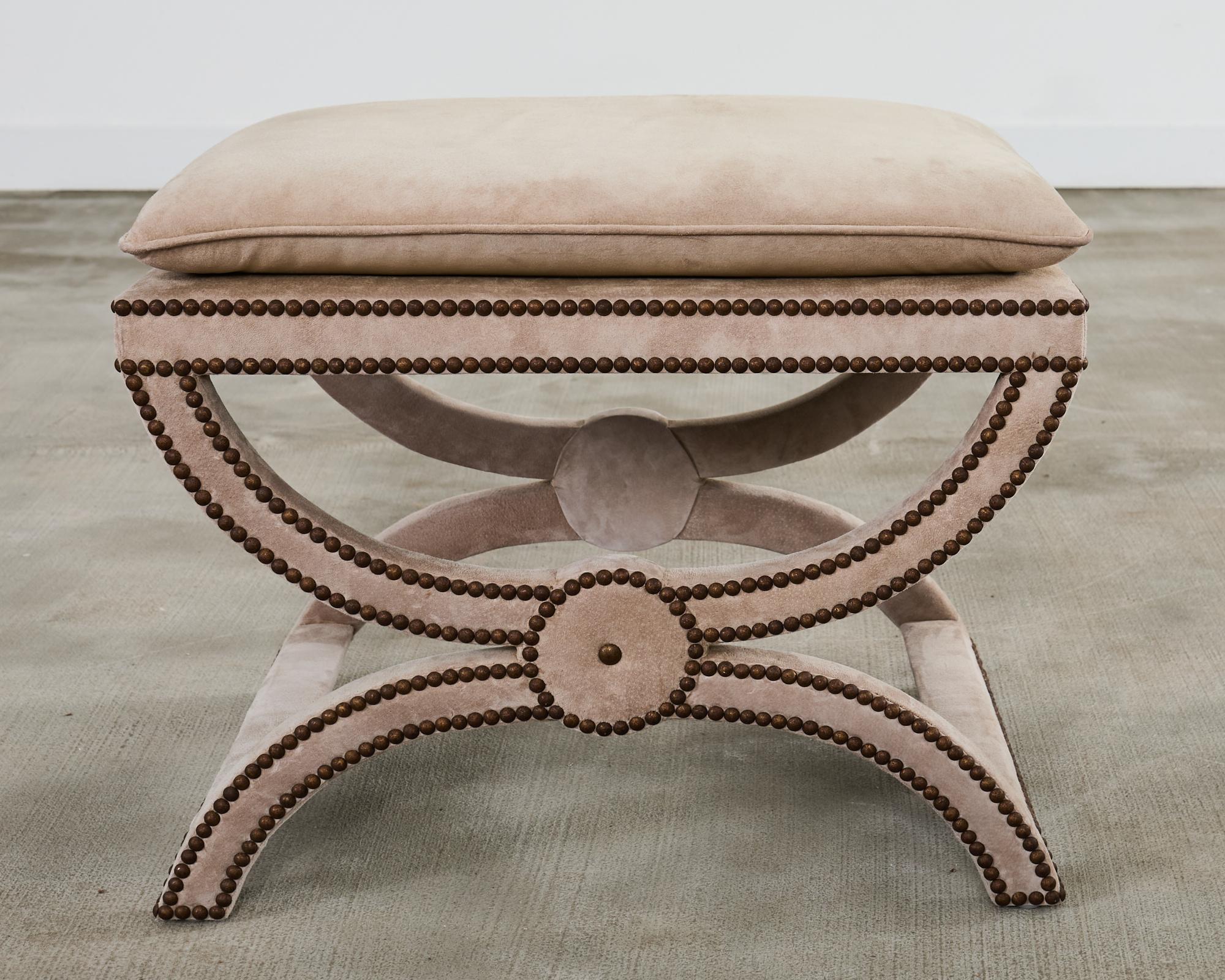 Pair of Neoclassical Style Curule Suede Stool Benches 3