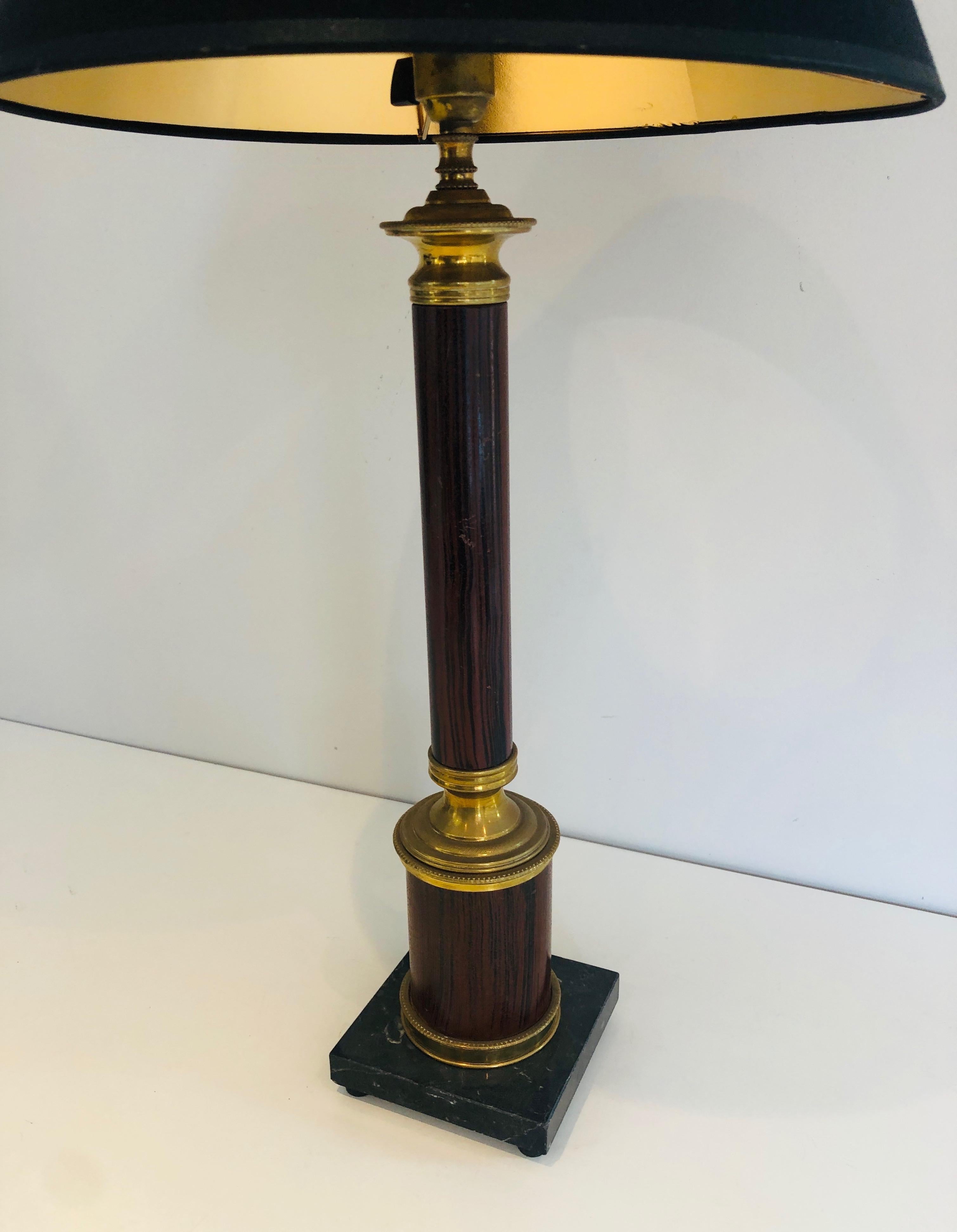 Pair of Neoclassical Style Faux-Bois Metal and Brass Table Lamps For Sale 2