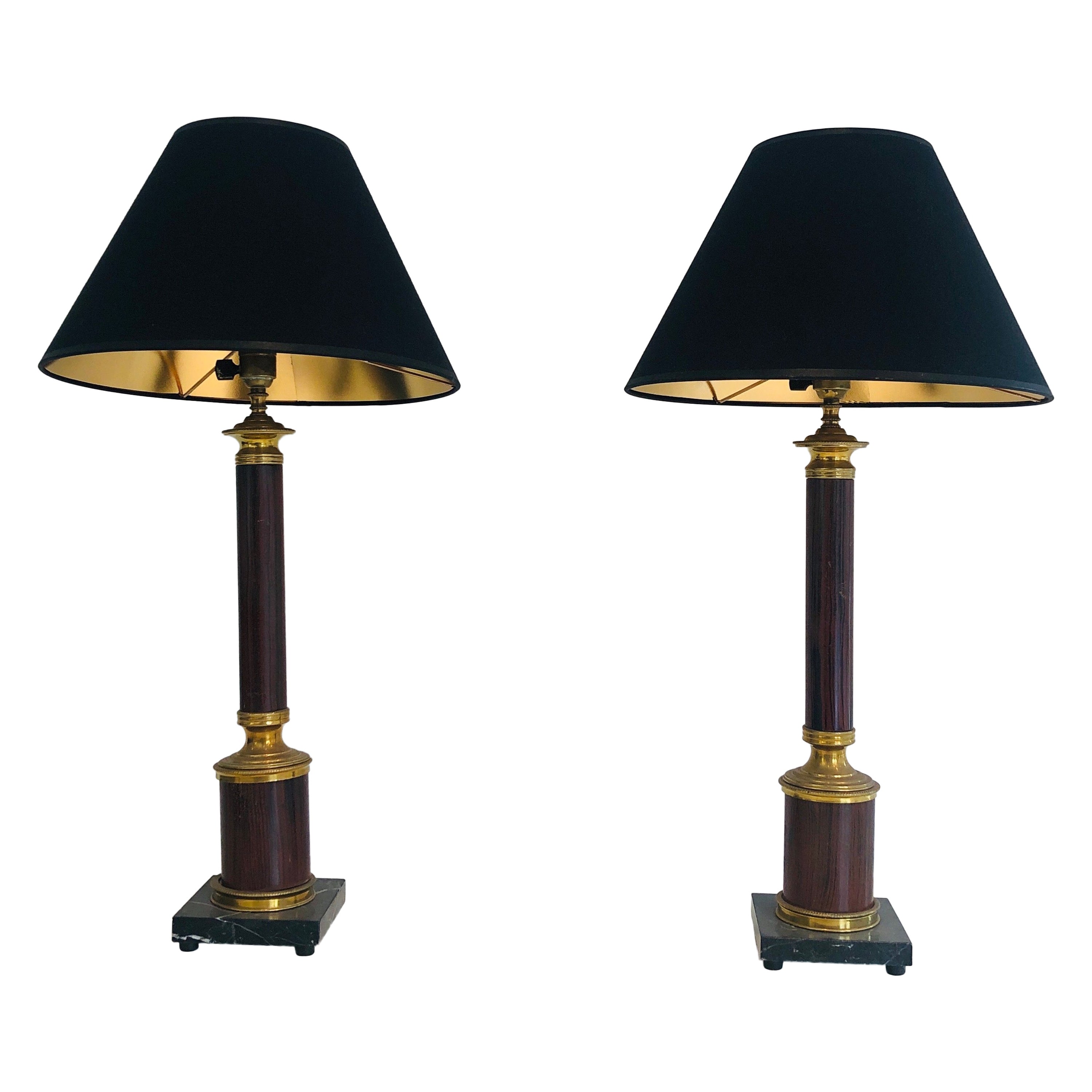 Pareja de Lámparas de Sobremesa de Faux-Bois de Metal y Latón de Estilo Neoclásico