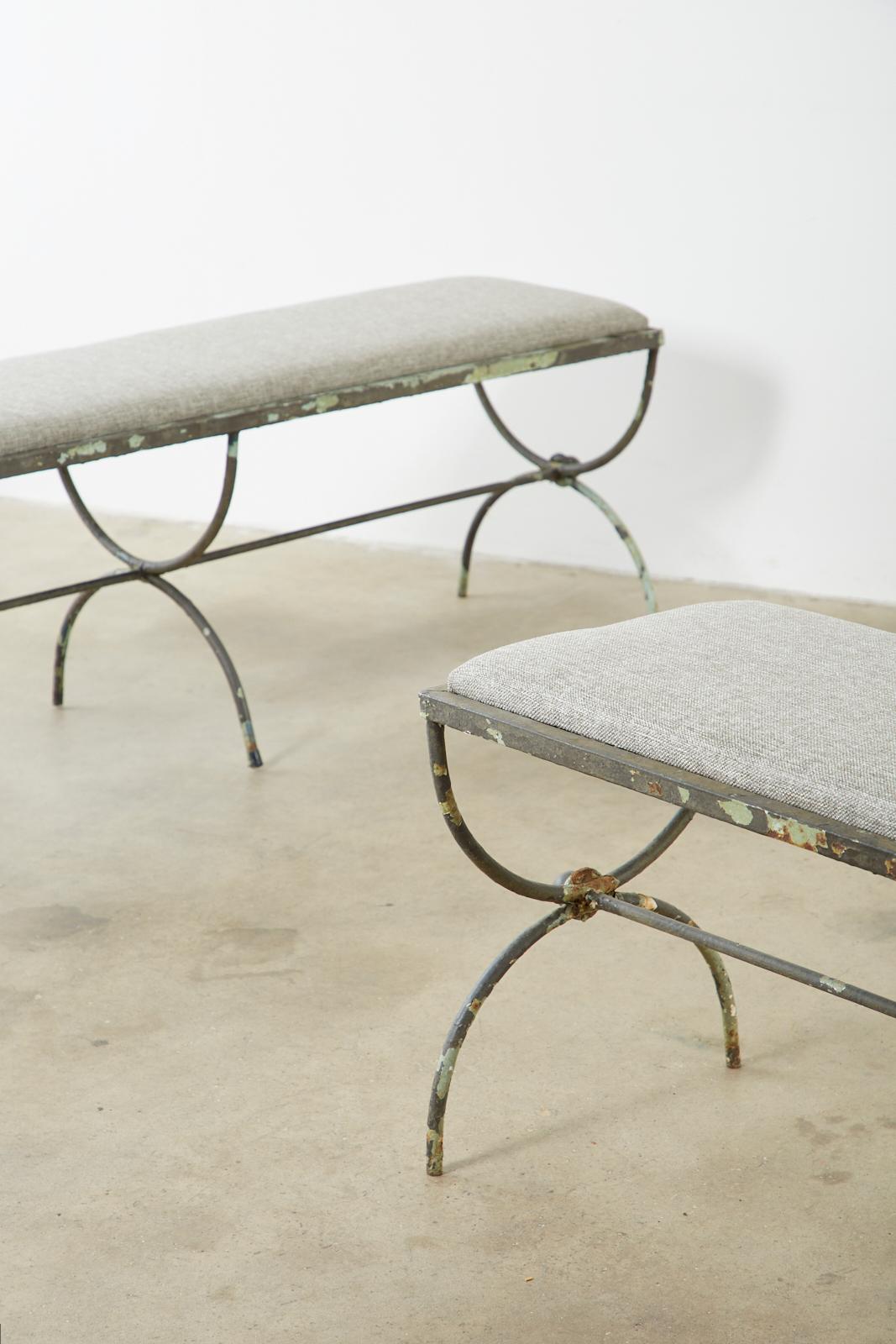 Pair of Neoclassical Style French Iron Curule Leg Benches 3