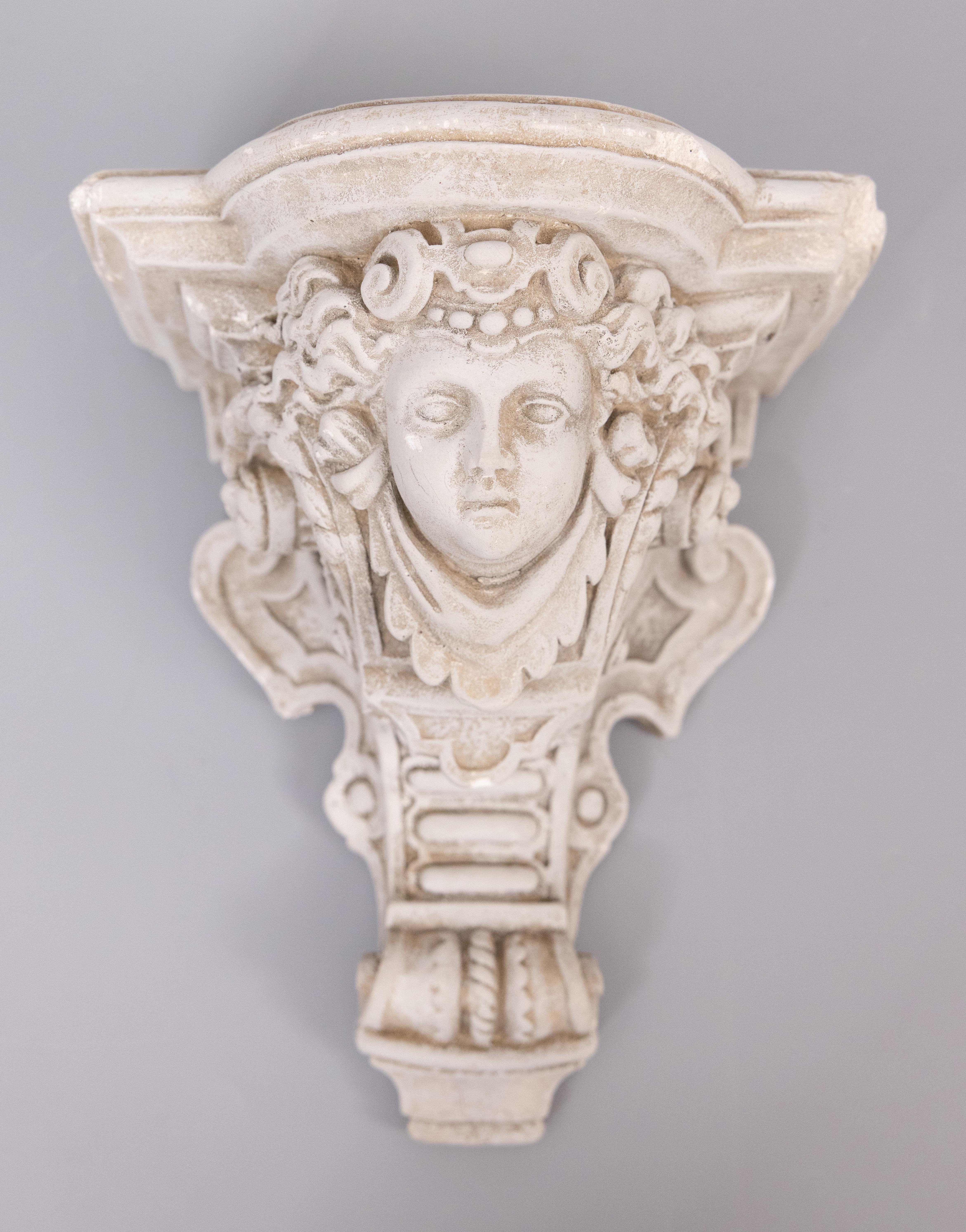 20th Century Pair of Neoclassical Style French Plaster Cherub Brackets Corbels, circa 1950 For Sale