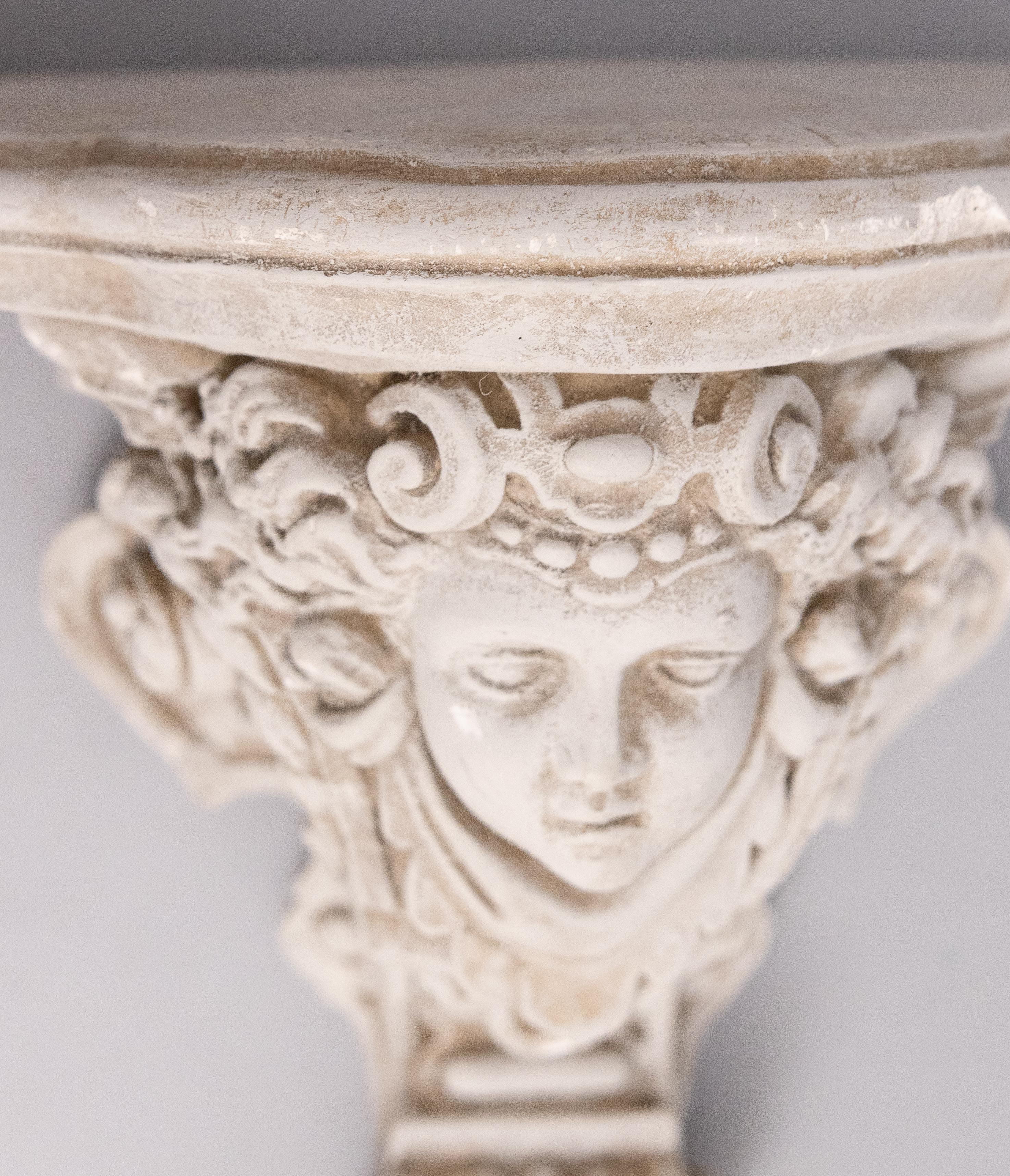 Pair of Neoclassical Style French Plaster Cherub Brackets Corbels, circa 1950 For Sale 1