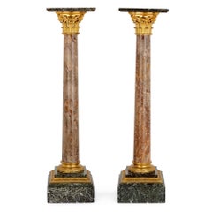 Pair of Neoclassical Style Gilt Bronze and Marble Pedestals