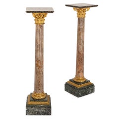 Pair of Neoclassical Style Gilt Bronze and Marble Pedestals