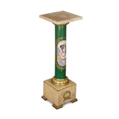 Pair of Neoclassical Style Gilt Bronze and Porcelain Pedestals