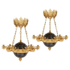 Antique Pair of Neoclassical Style Gilt Bronze Chandeliers