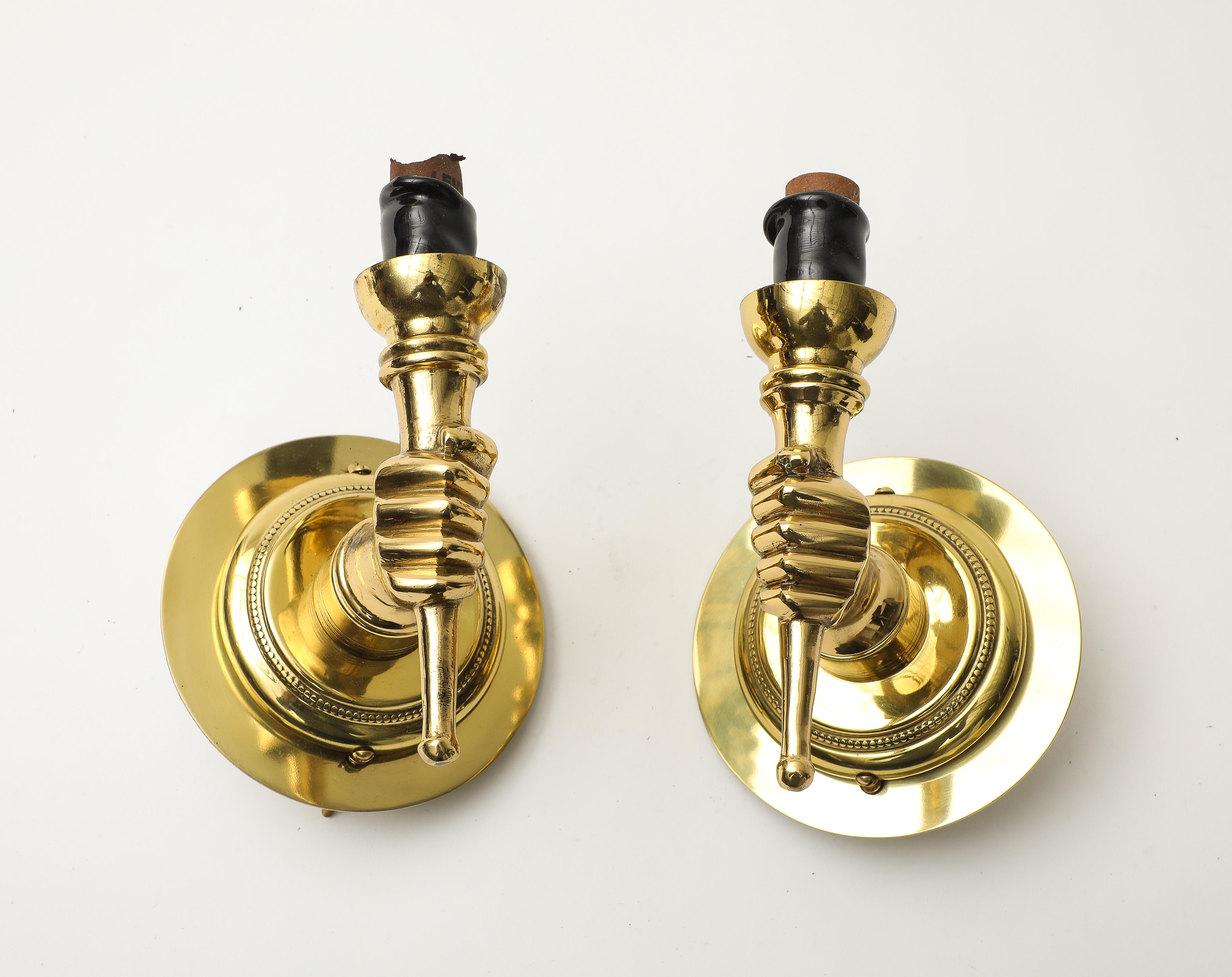 Pair of Neoclassical Style Gilt Bronze Hand Sconces by Andre Arbus, French 1950s 7