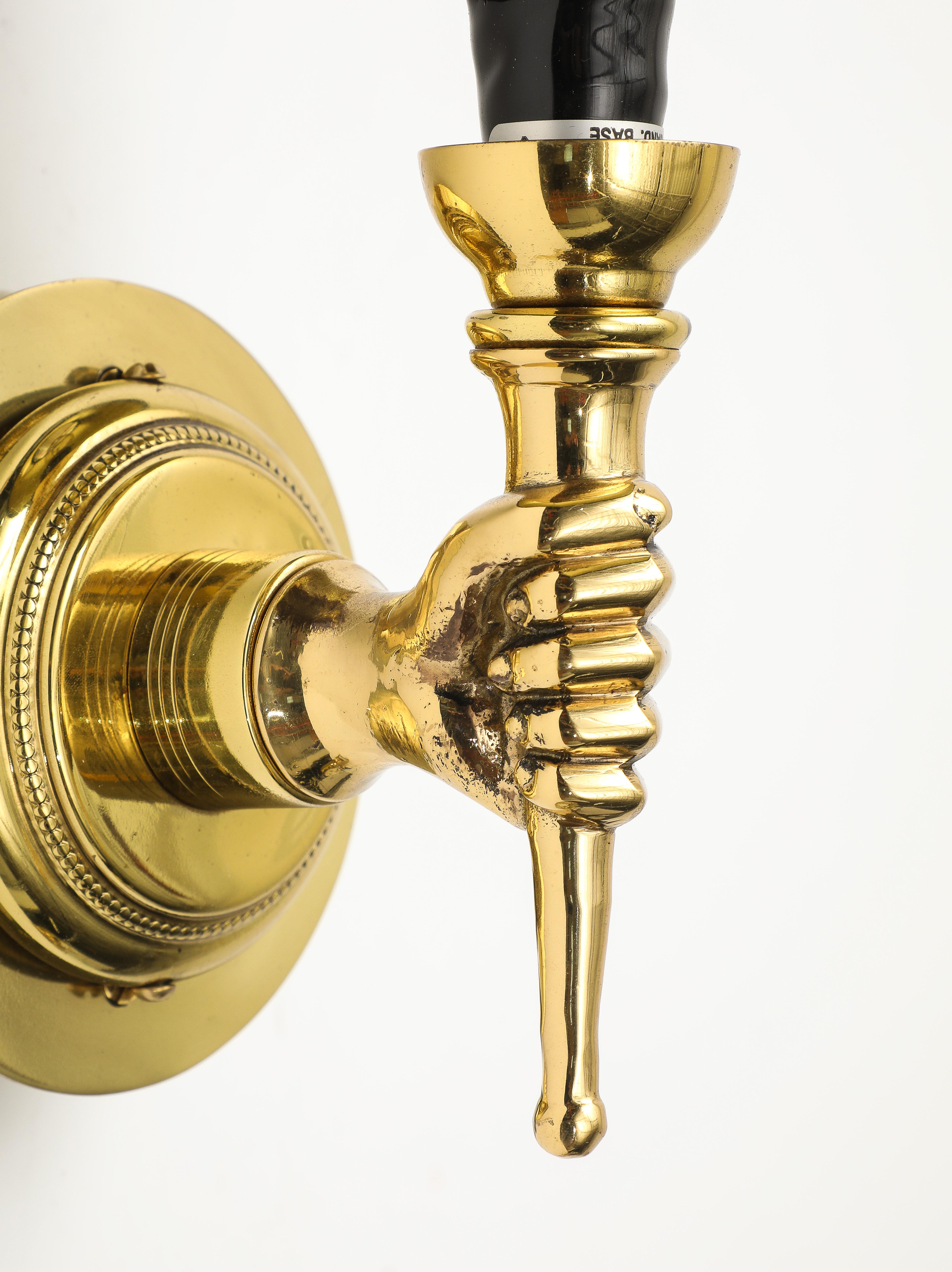 Pair of Neoclassical Style Gilt Bronze Hand Sconces by Andre Arbus, French 1950s 8