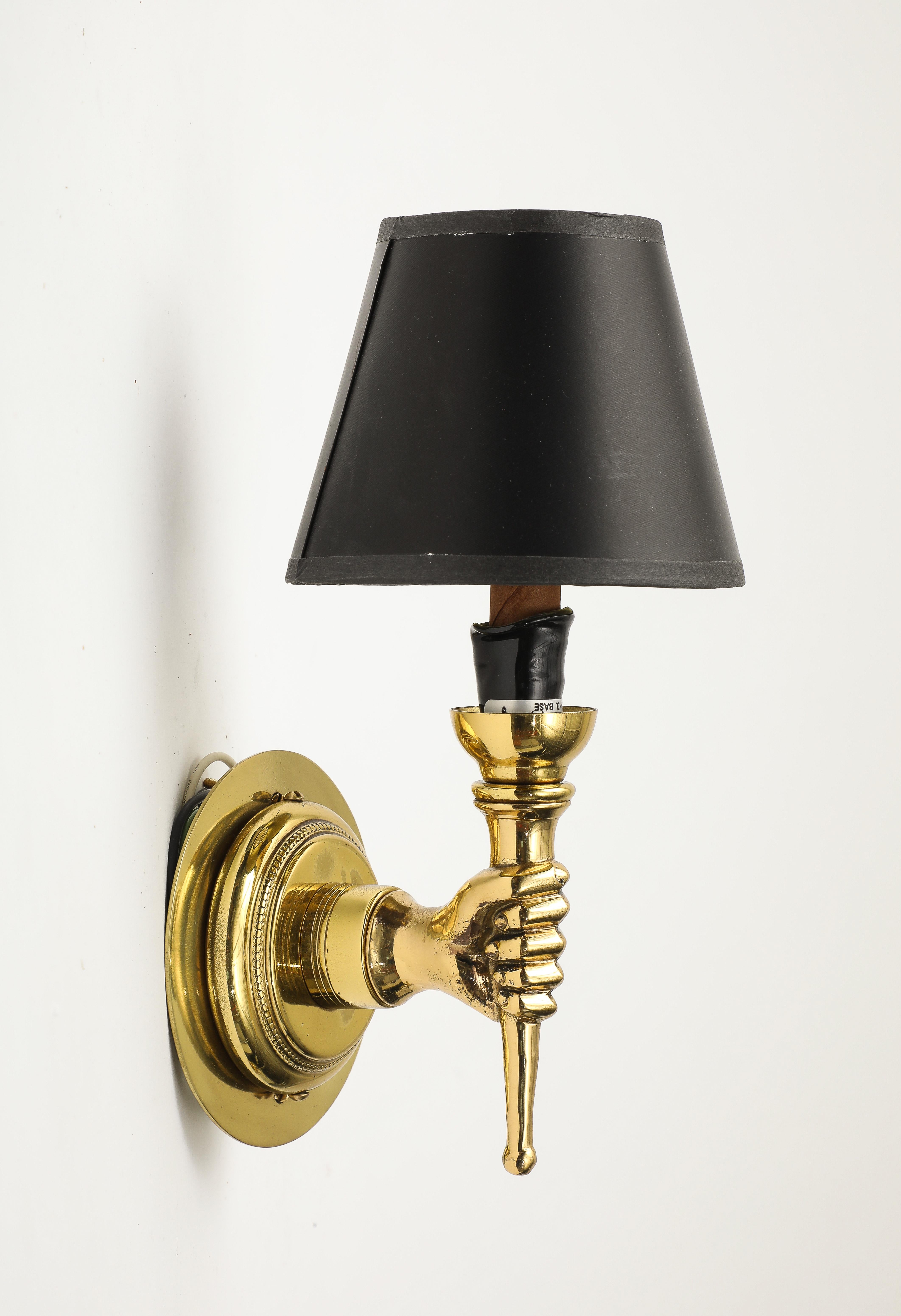 Pair of Neoclassical Style Gilt Bronze Hand Sconces by Andre Arbus, French 1950s 9