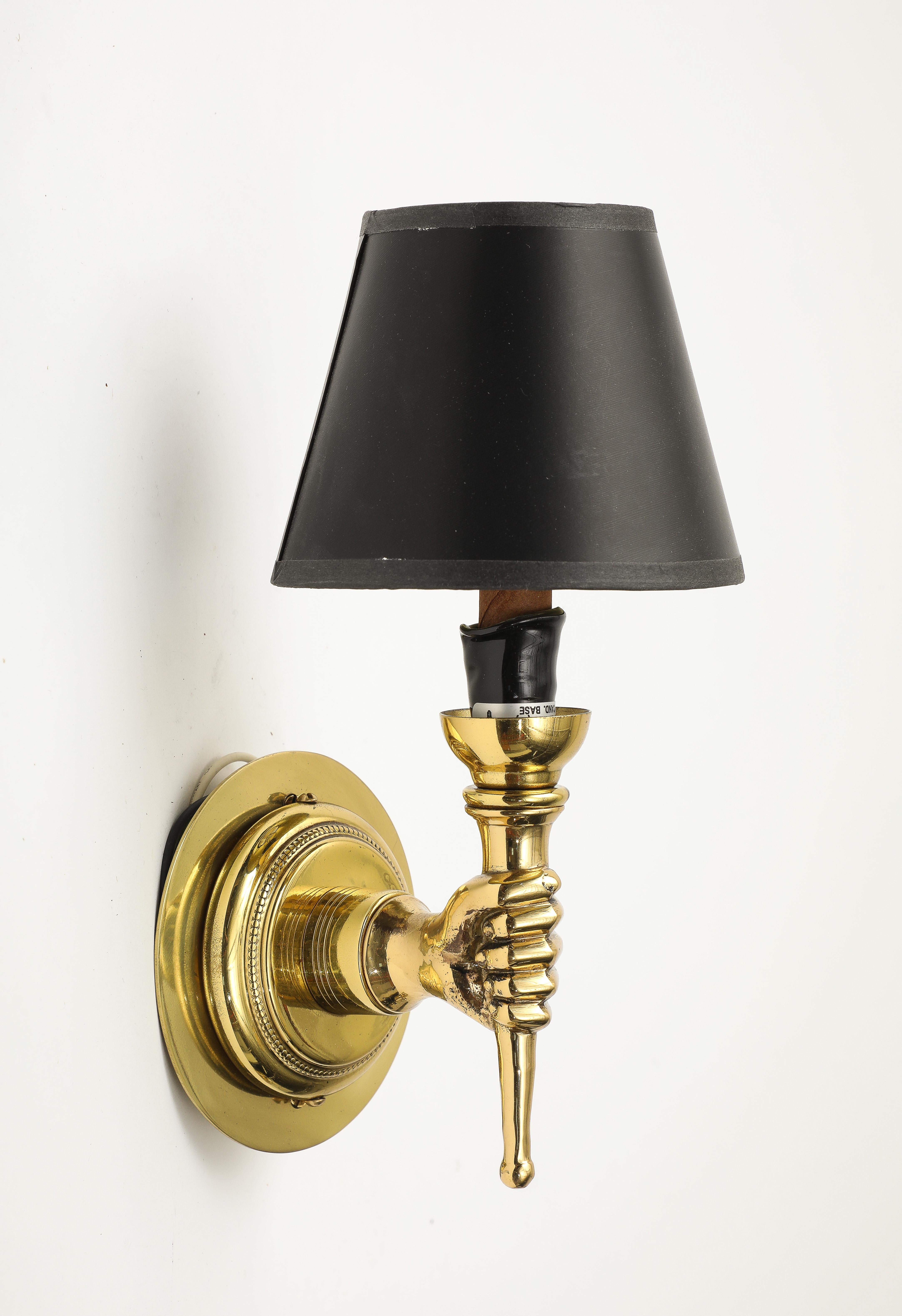 Pair of Neoclassical Style Gilt Bronze Hand Sconces by Andre Arbus, French 1950s 10