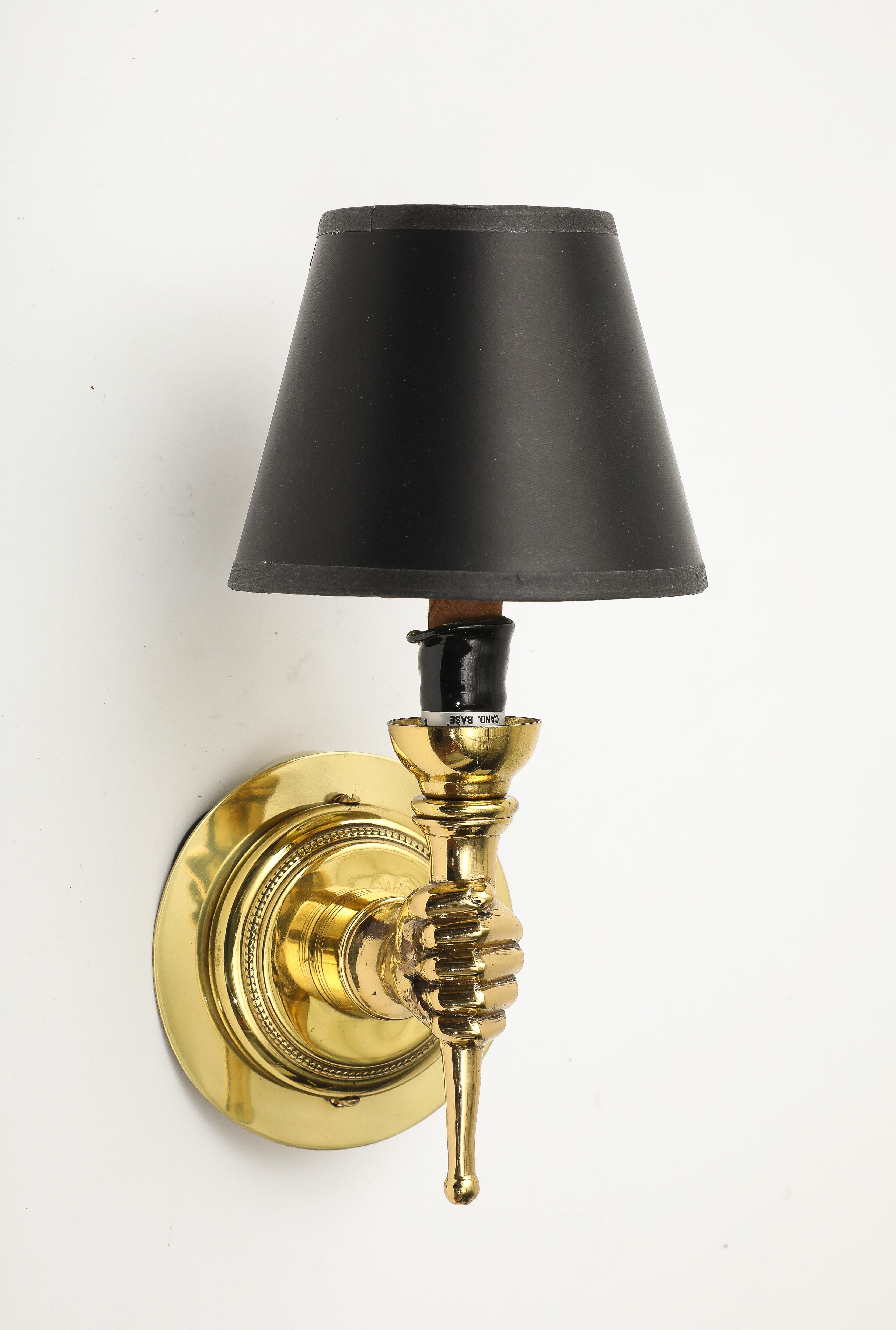 Pair of Neoclassical Style Gilt Bronze Hand Sconces by Andre Arbus, French 1950s 11
