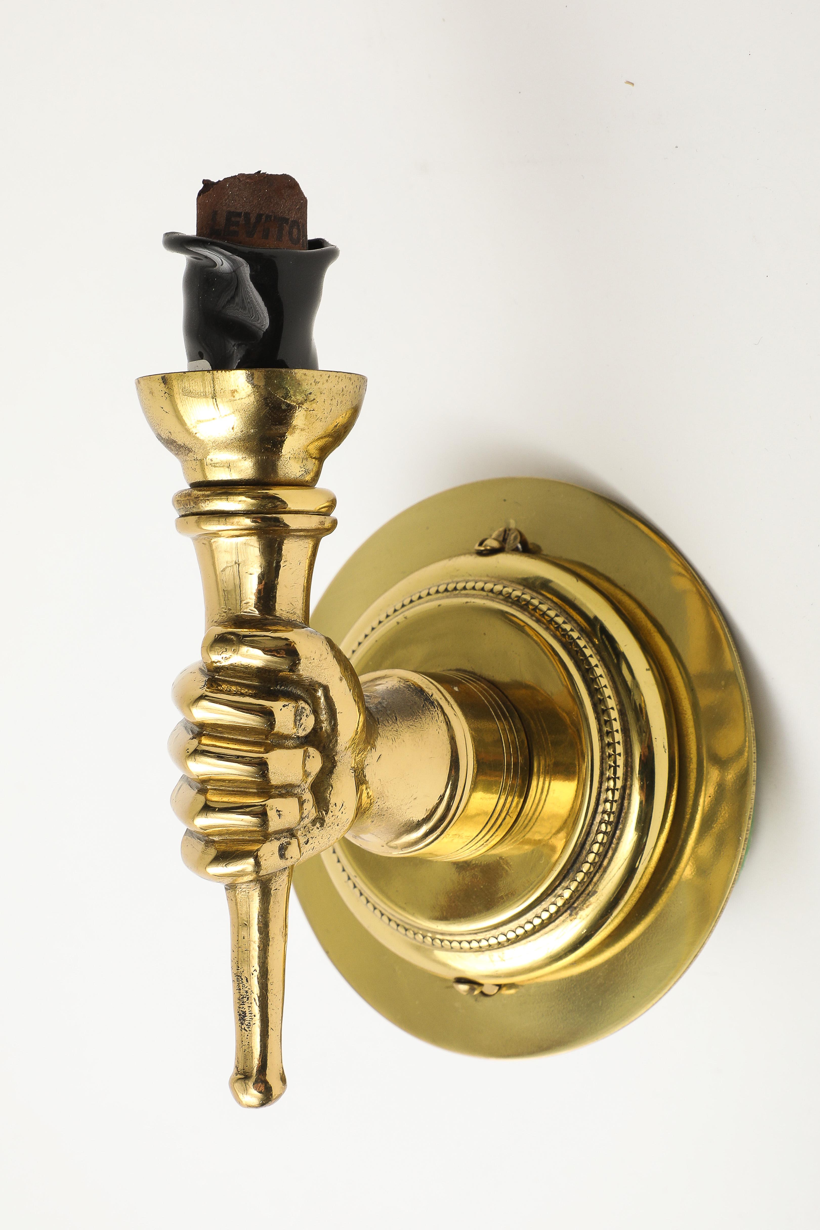 Pair of Neoclassical Style Gilt Bronze Hand Sconces by Andre Arbus, French 1950s In Good Condition In Chicago, IL