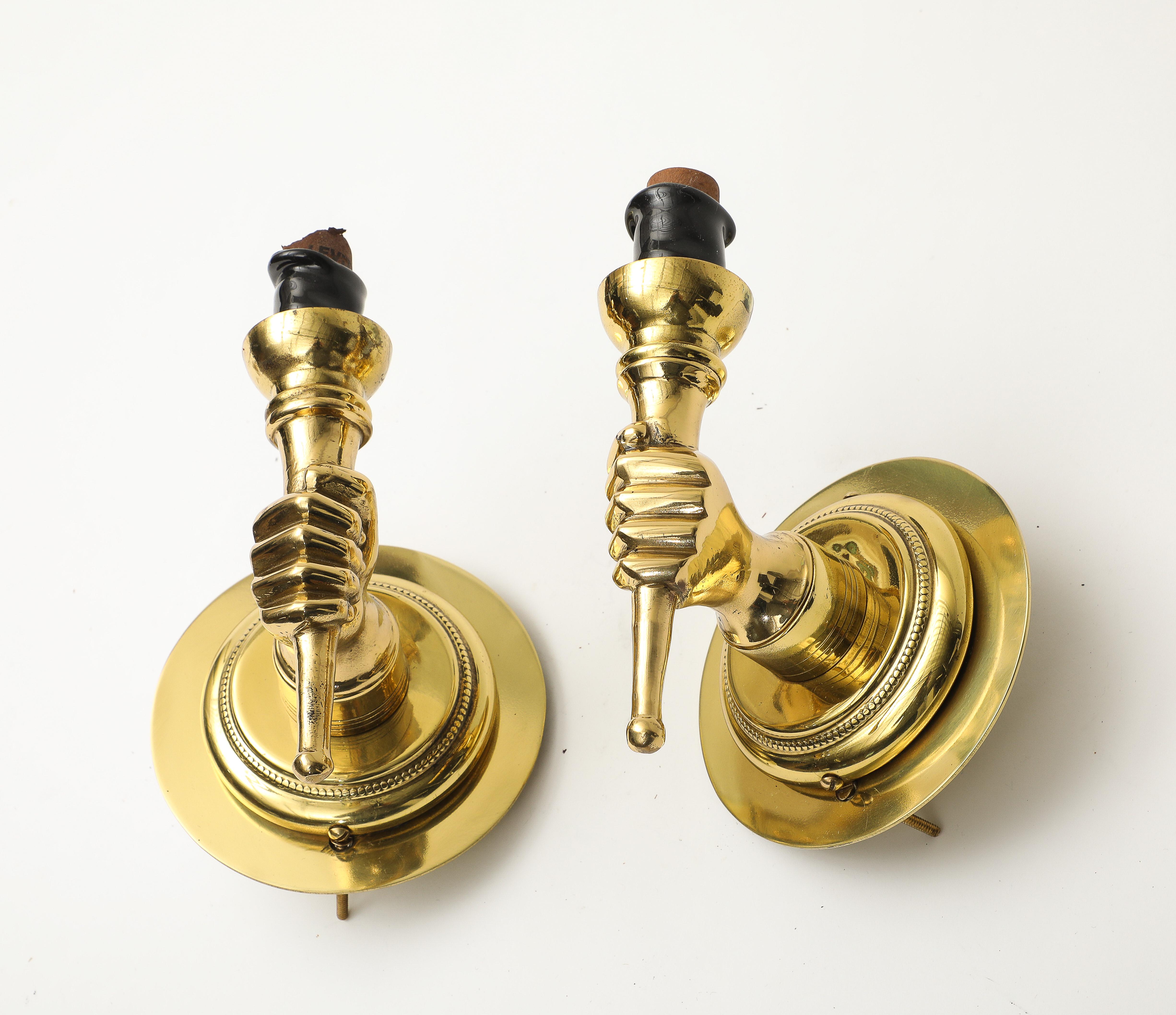 Pair of Neoclassical Style Gilt Bronze Hand Sconces by Andre Arbus, French 1950s 2
