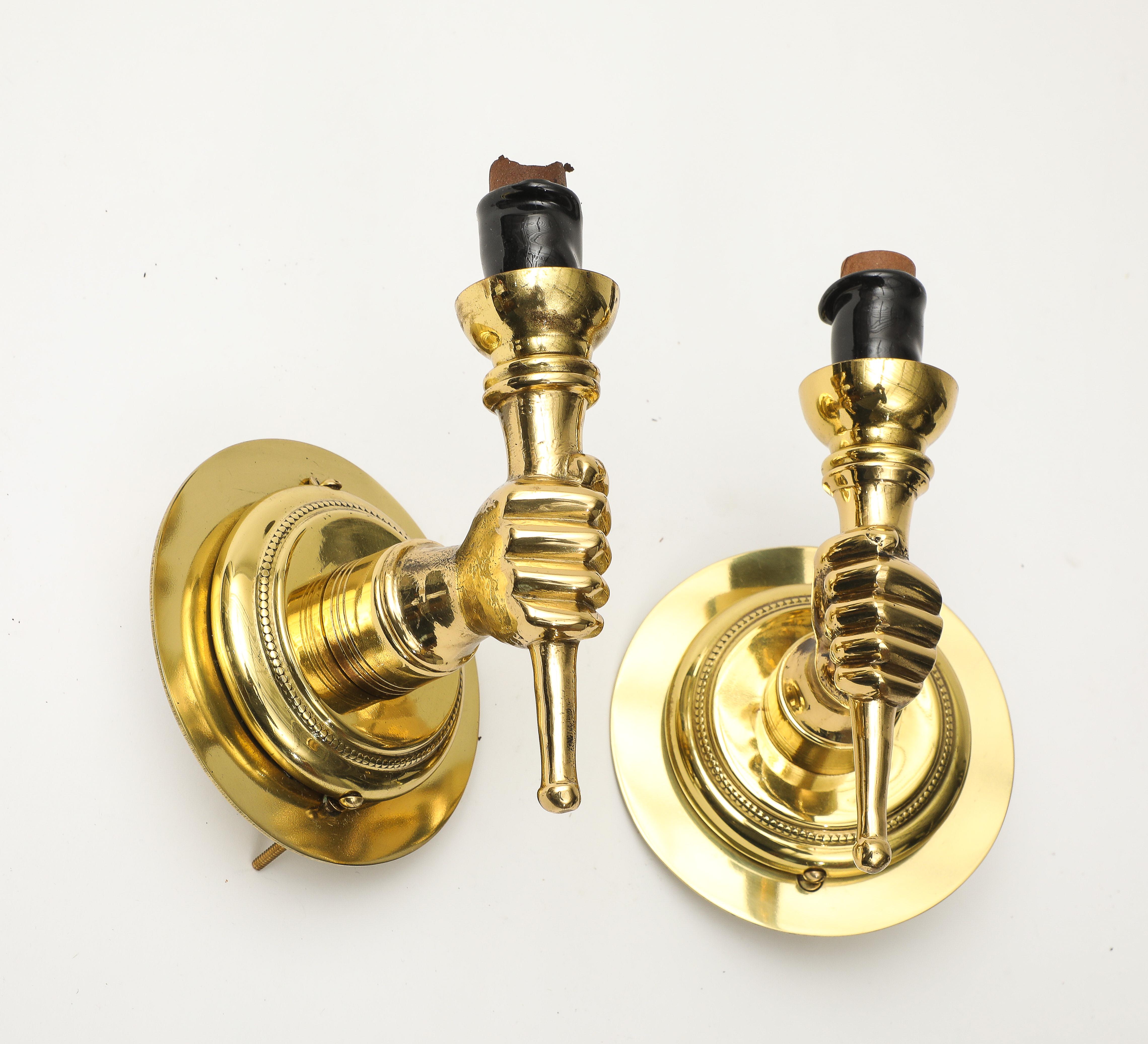 Pair of Neoclassical Style Gilt Bronze Hand Sconces by Andre Arbus, French 1950s 3