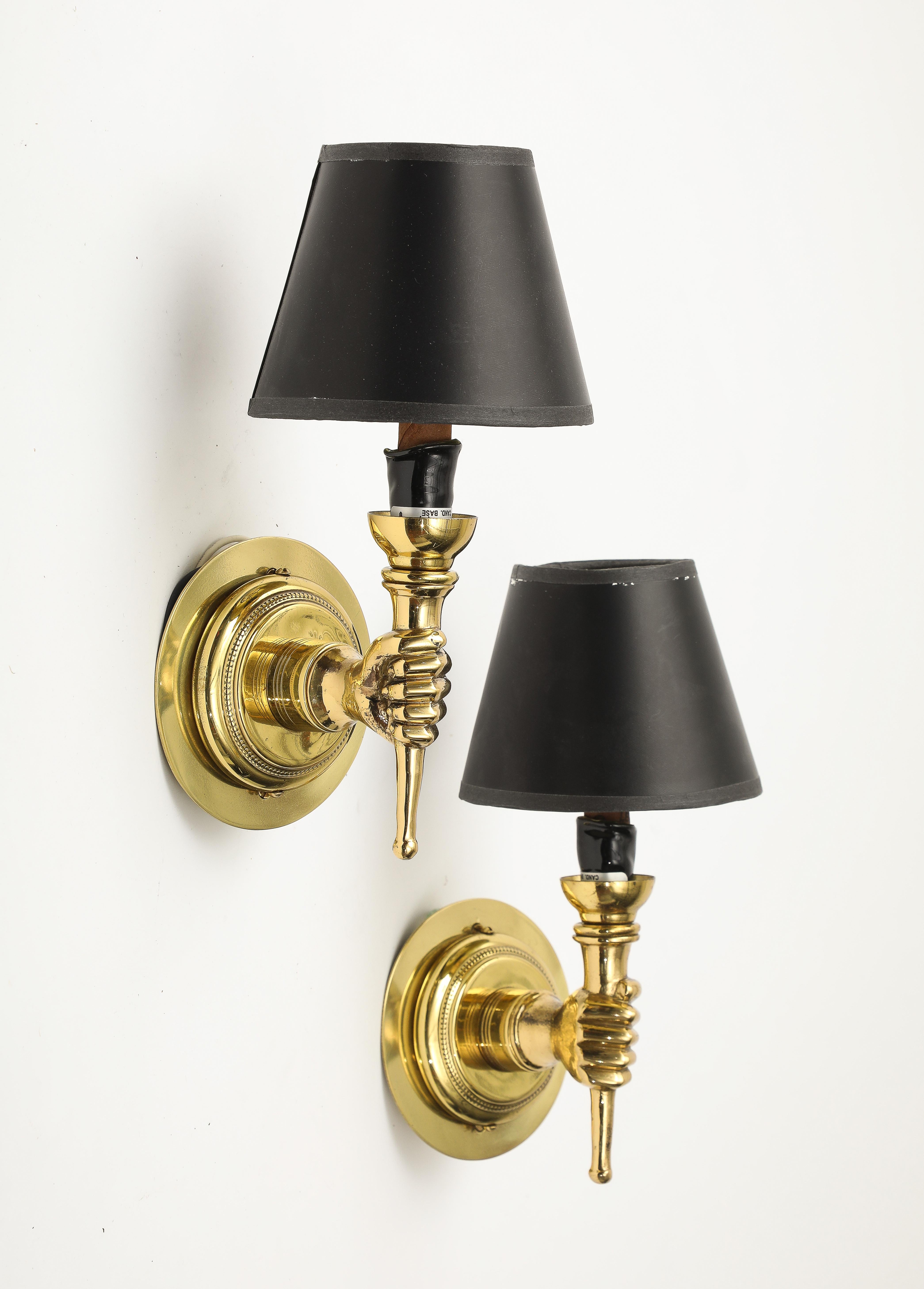Pair of Neoclassical Style Gilt Bronze Hand Sconces by Andre Arbus, French 1950s 5