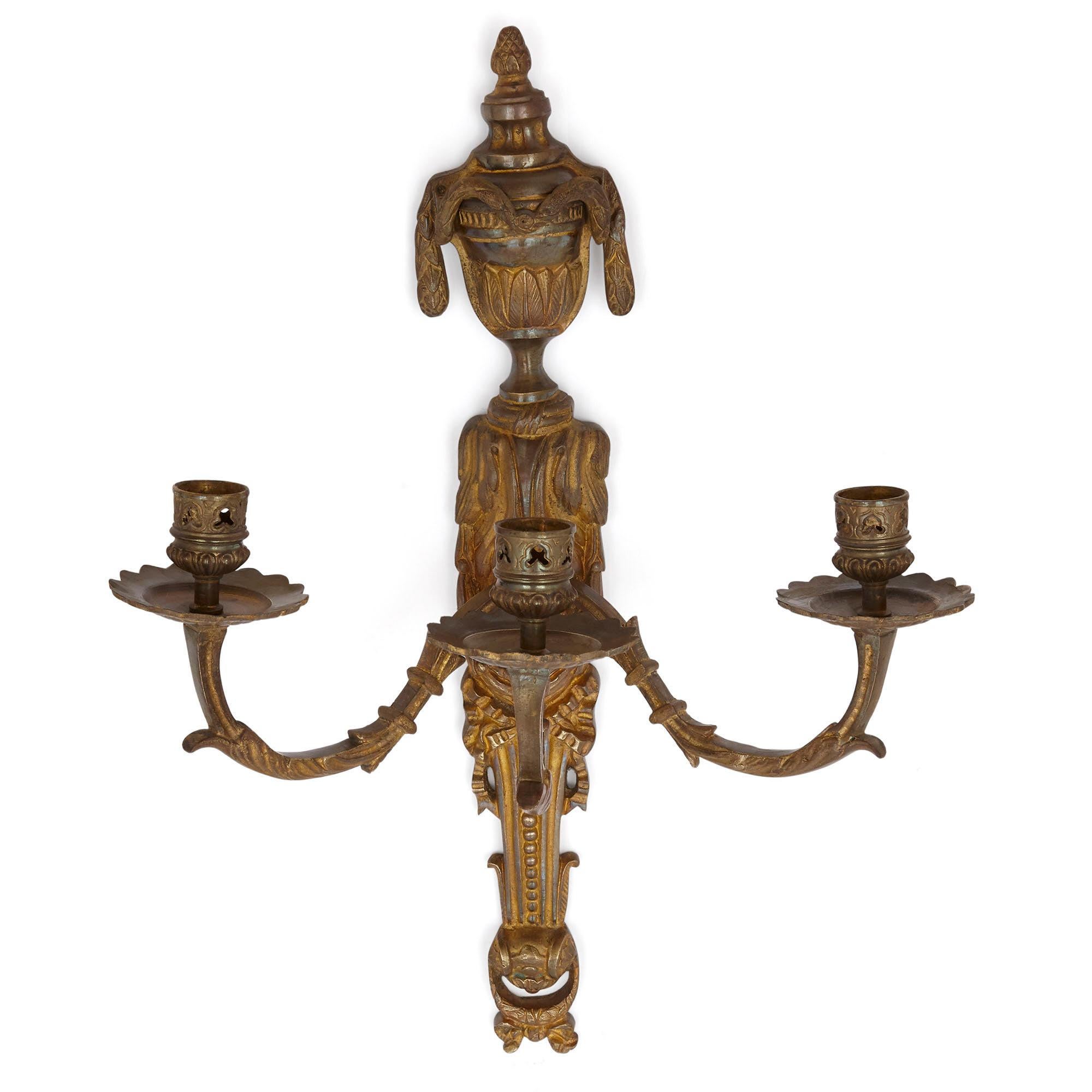 19th Century Pair of Neoclassical Style Gilt Bronze Sconces For Sale